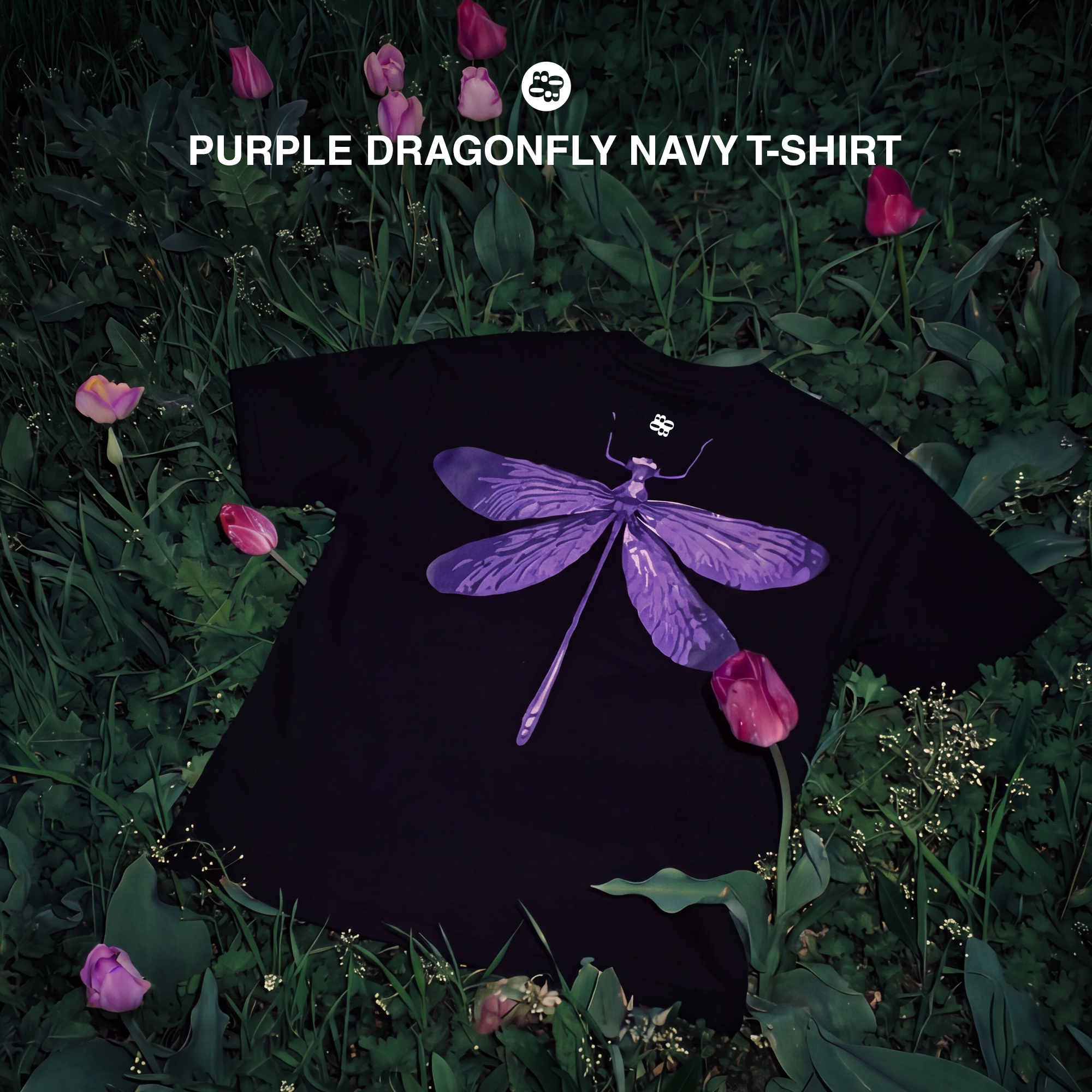 Bluorng Facebook ad: Purple Dragonfly Navy T-Shirt