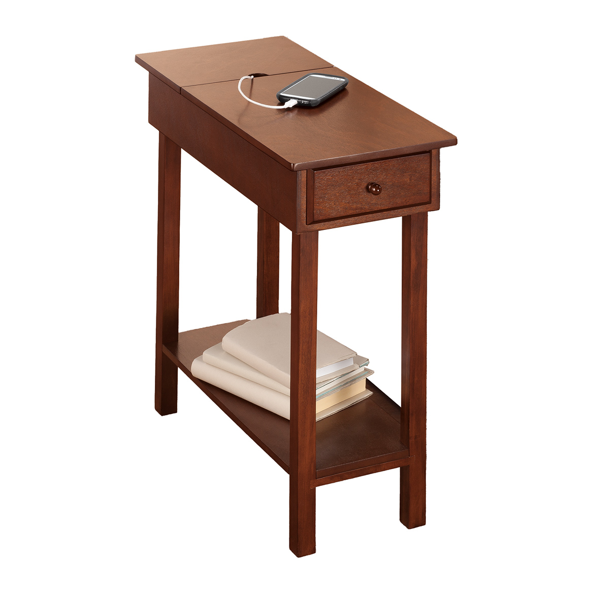 Miles Kimball Facebook ad: OakRidge Chairside Table with USB Power Strip XL