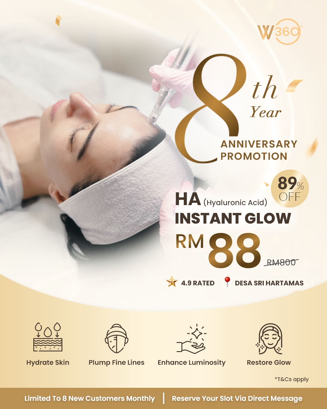 W360 Premier Clinic Facebook ad: Instant Skin Glow for RM88