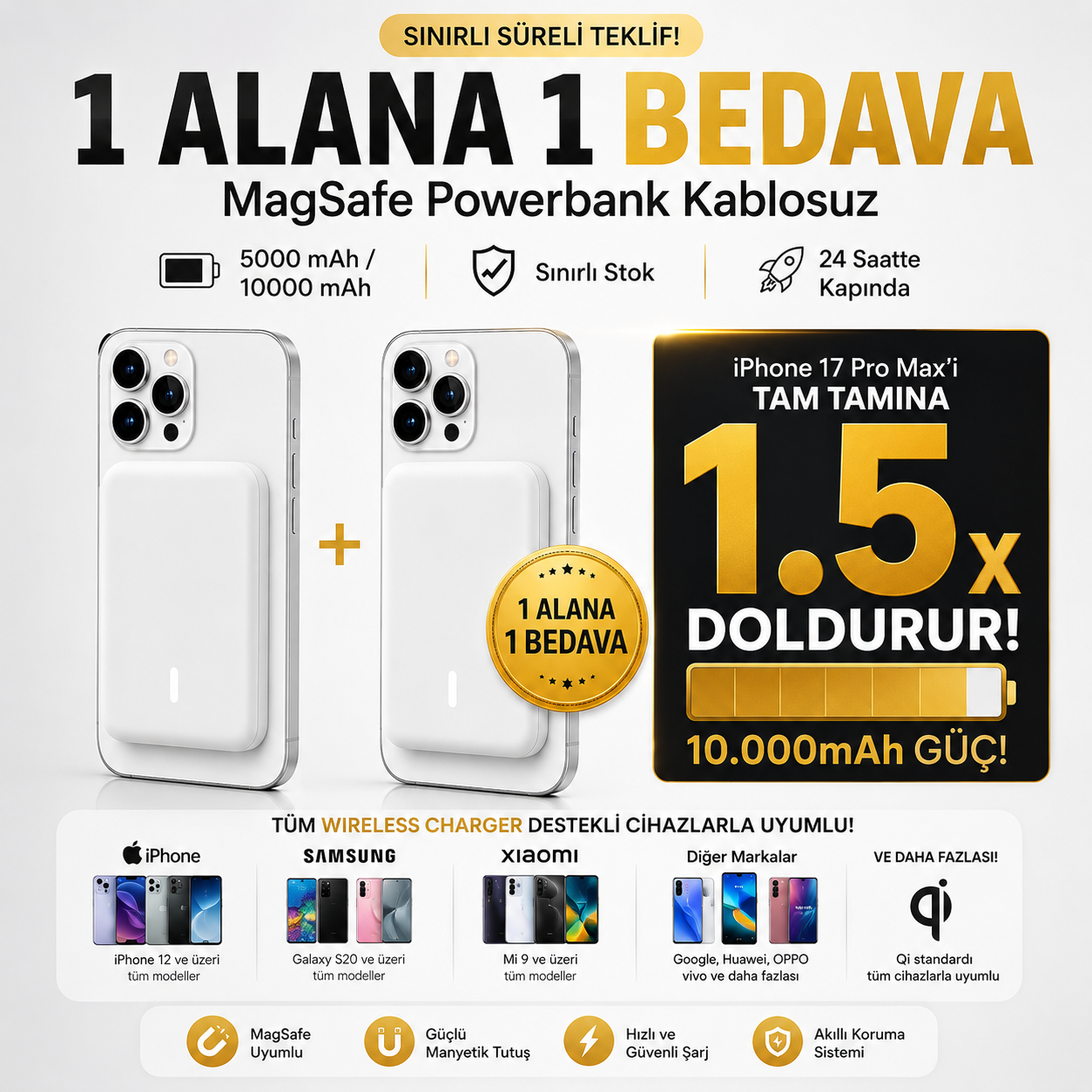 Teknowireless Facebook ad: 1 Alana 1 Bedava MagSafe Powerbank