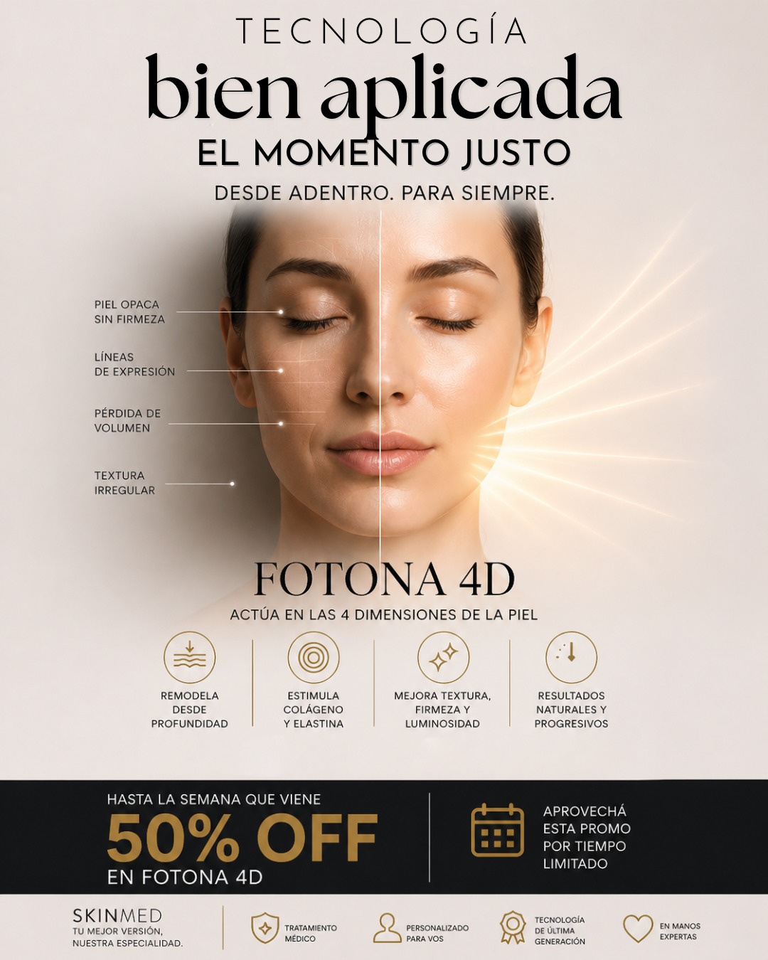 Skin Med Facebook ad: Reservá tu evaluación hoy y aprovechá el 50% OFF!