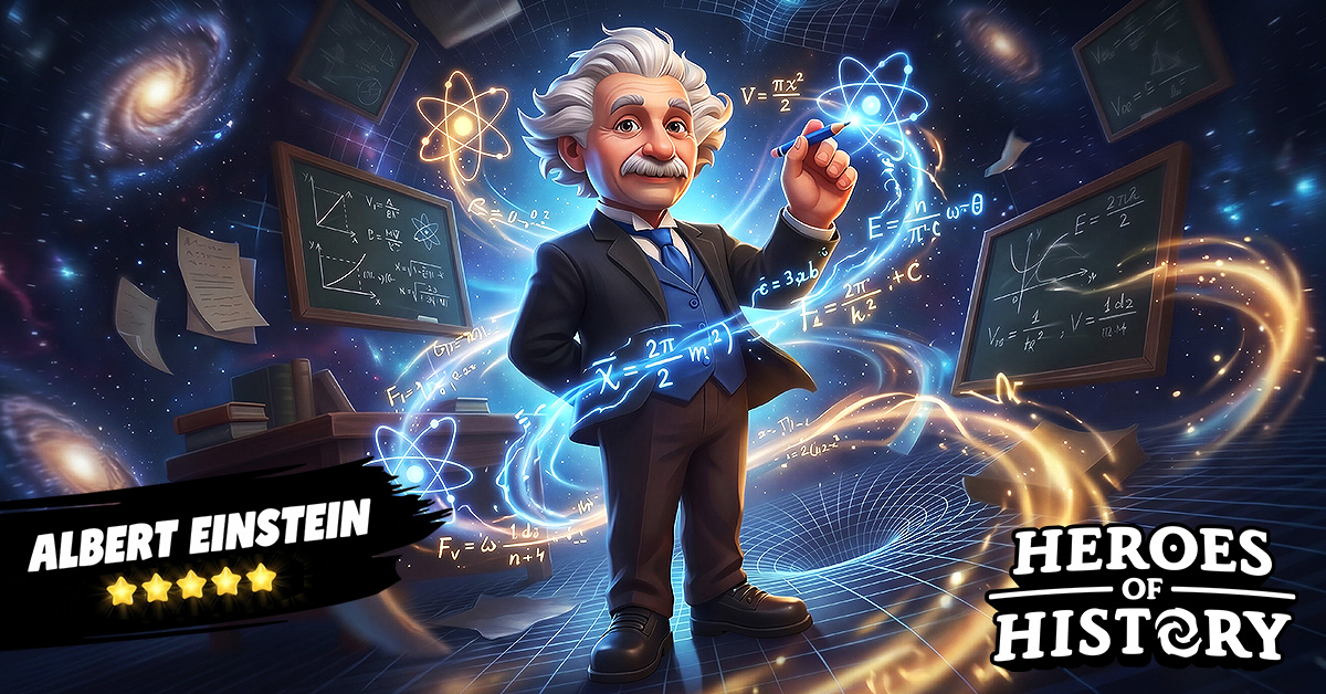 Heroes of History Facebook ad: Einstein works for you now