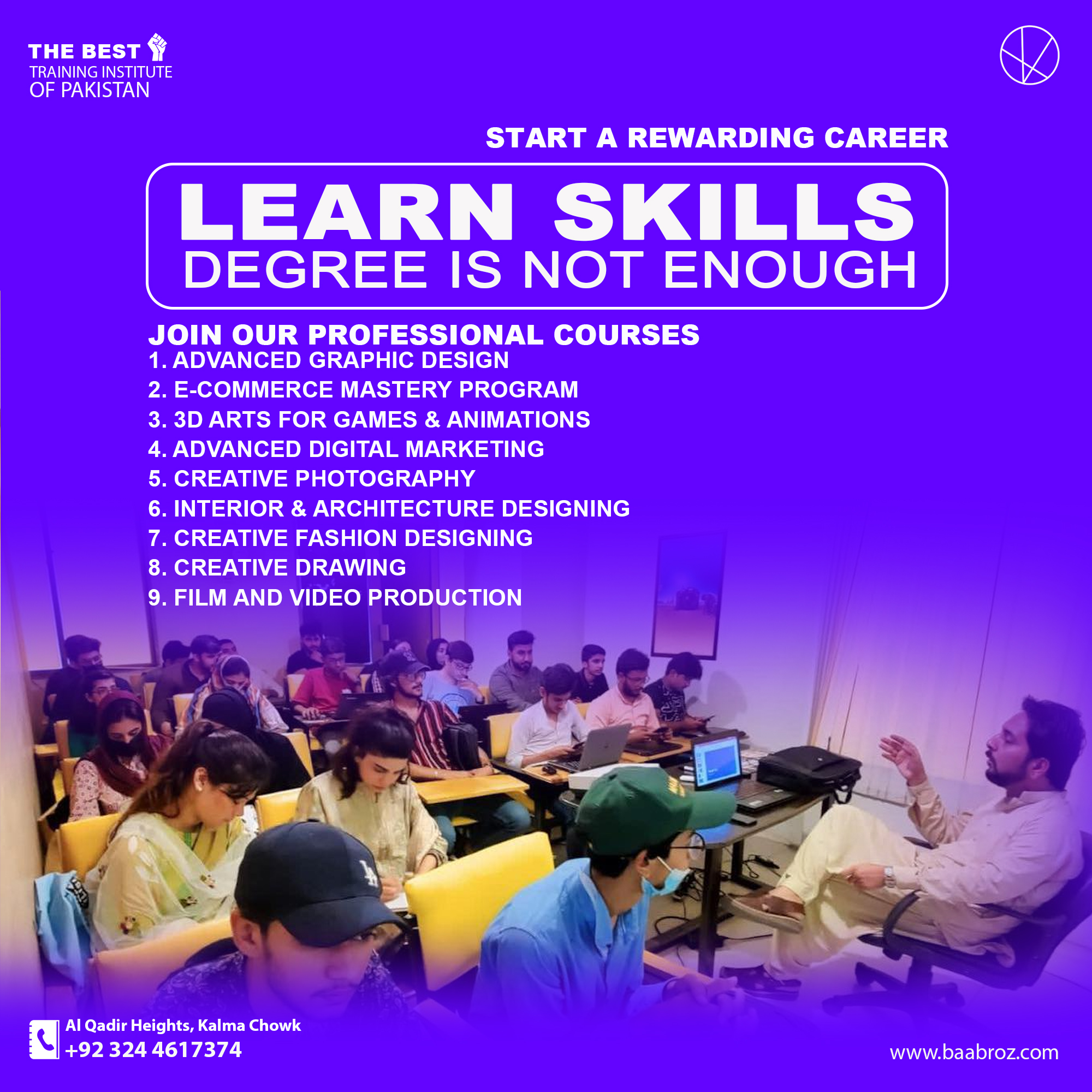 Baabroz - House of Design & IT Education Facebook ad: Learn Skills, Earn High, Because a Degree Alone…
