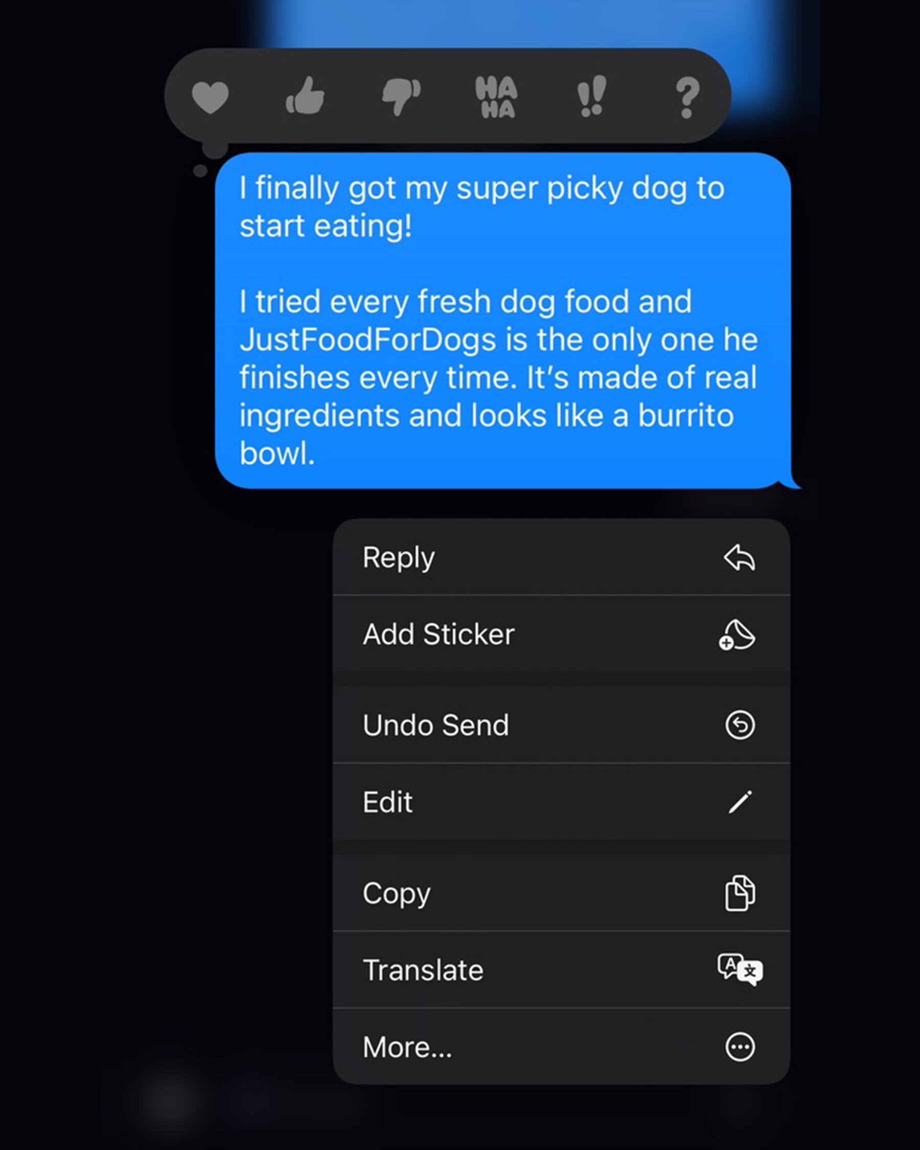 Just Food For Dogs Facebook ad
