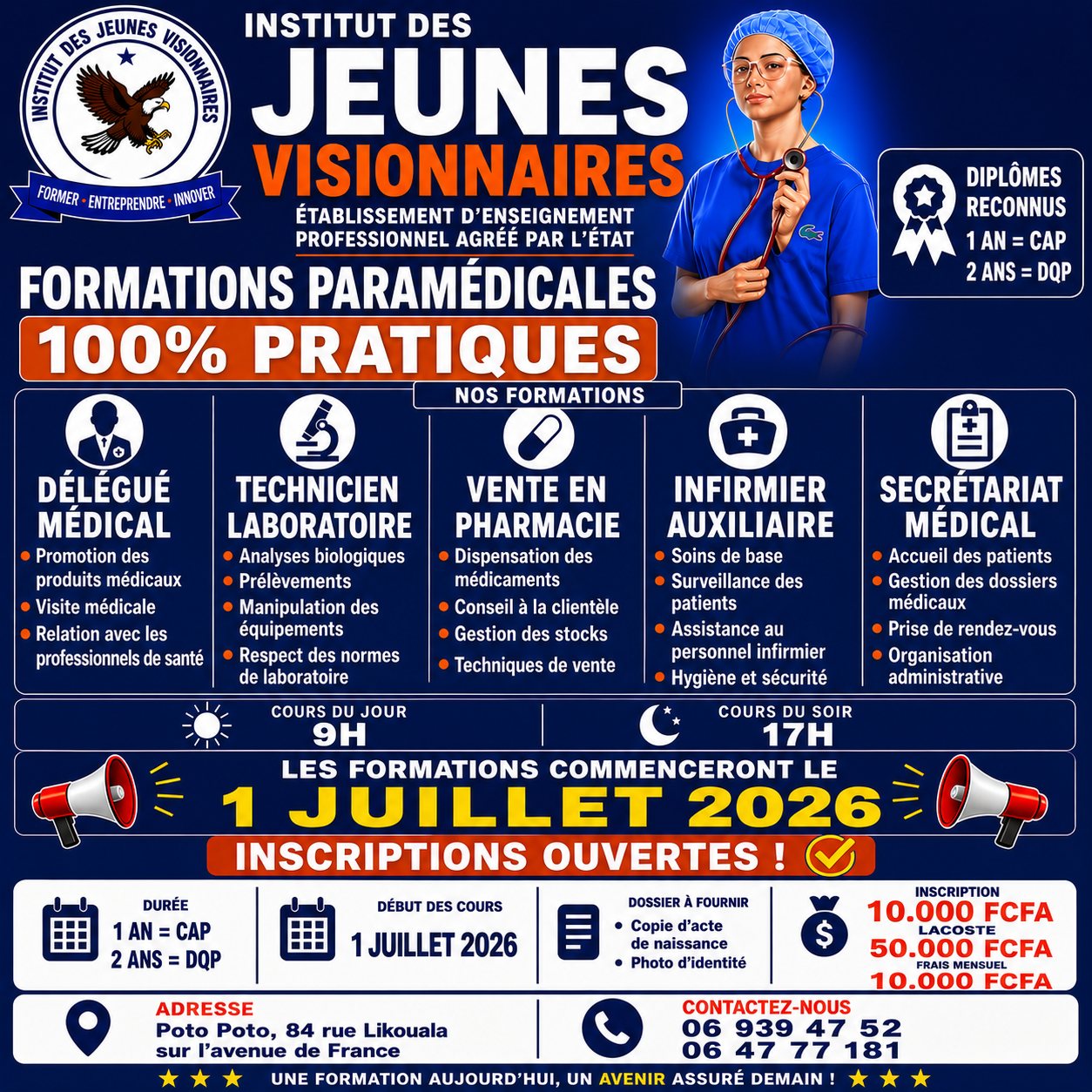 Institut des jeunes visionnaires Facebook ad: FORMATIONS PARAMÉDICALES 100% PRATIQUES