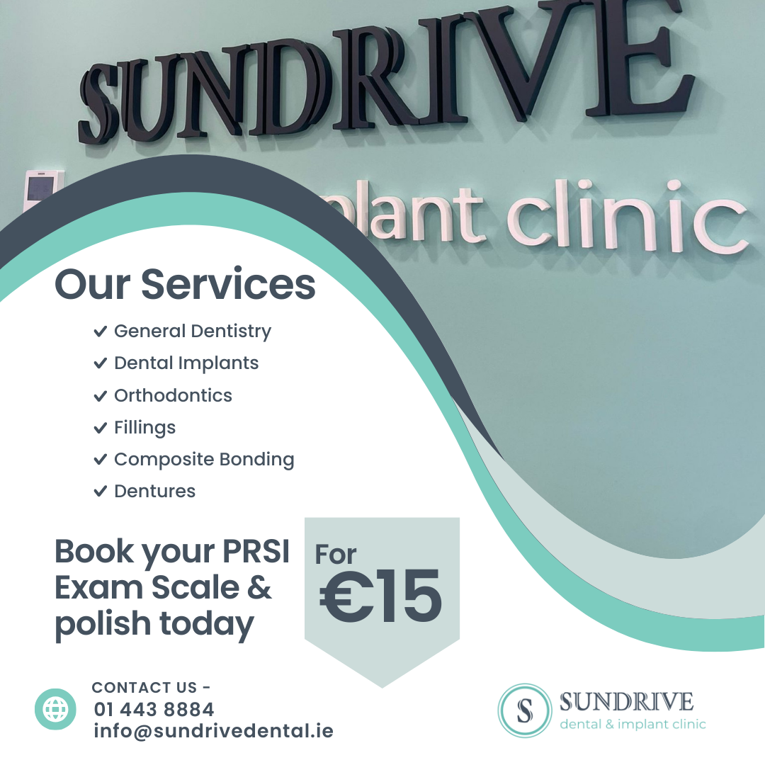 Sundrive Dental & Implant Clinic Facebook ad: Get a PRSI Exam, Scale & Polish for Just €15!