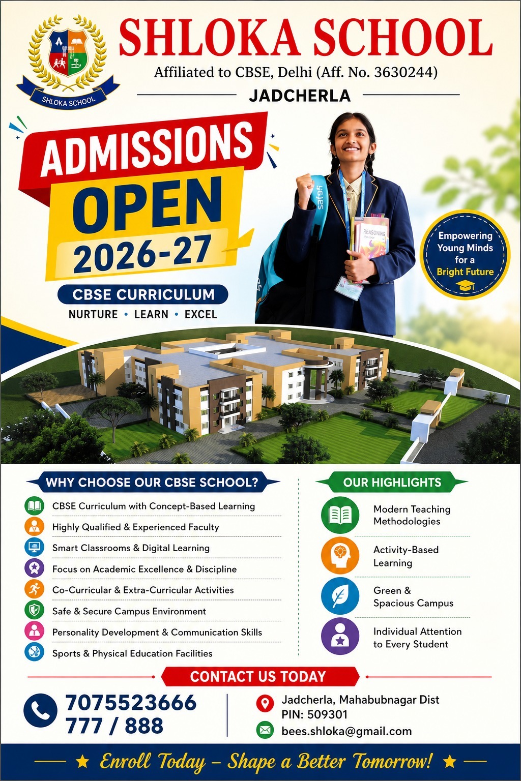 Shloka CBSE School, Jadcherla Facebook ad: Give Your Child the Life You Always Dreamed Of