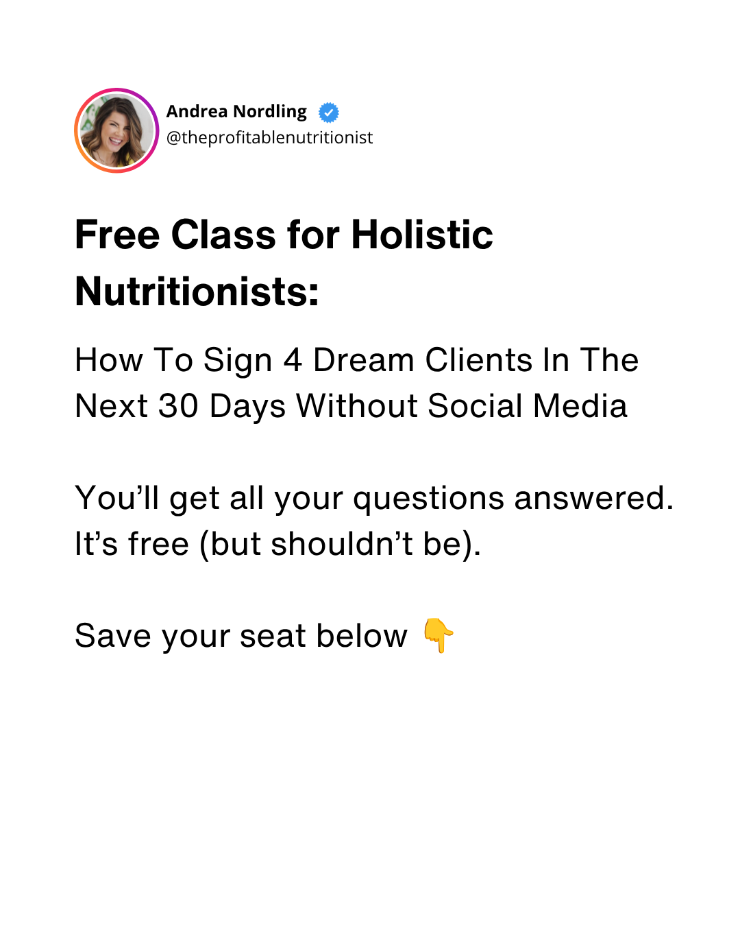 The Profitable Nutritionist Facebook ad