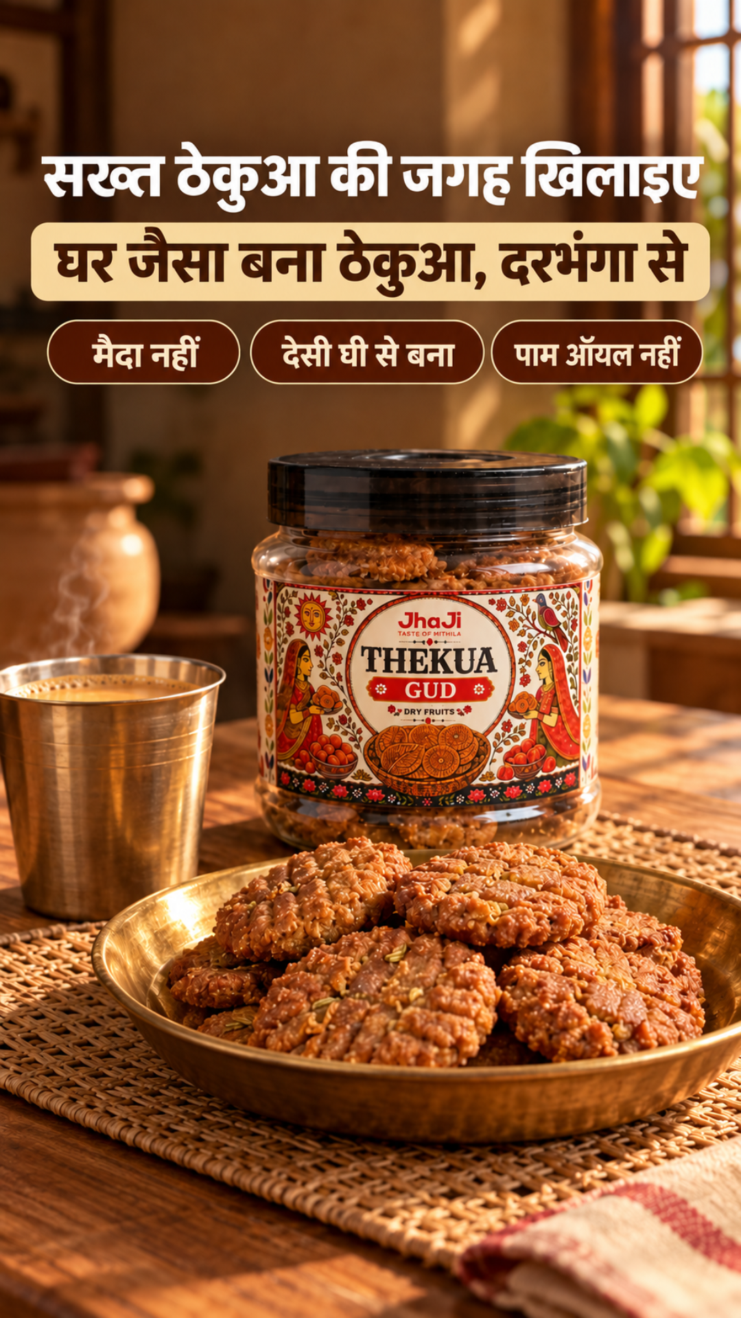 JhaJi Store Facebook ad: तोड़कर देखिए, घर जैसा ठेकुआ