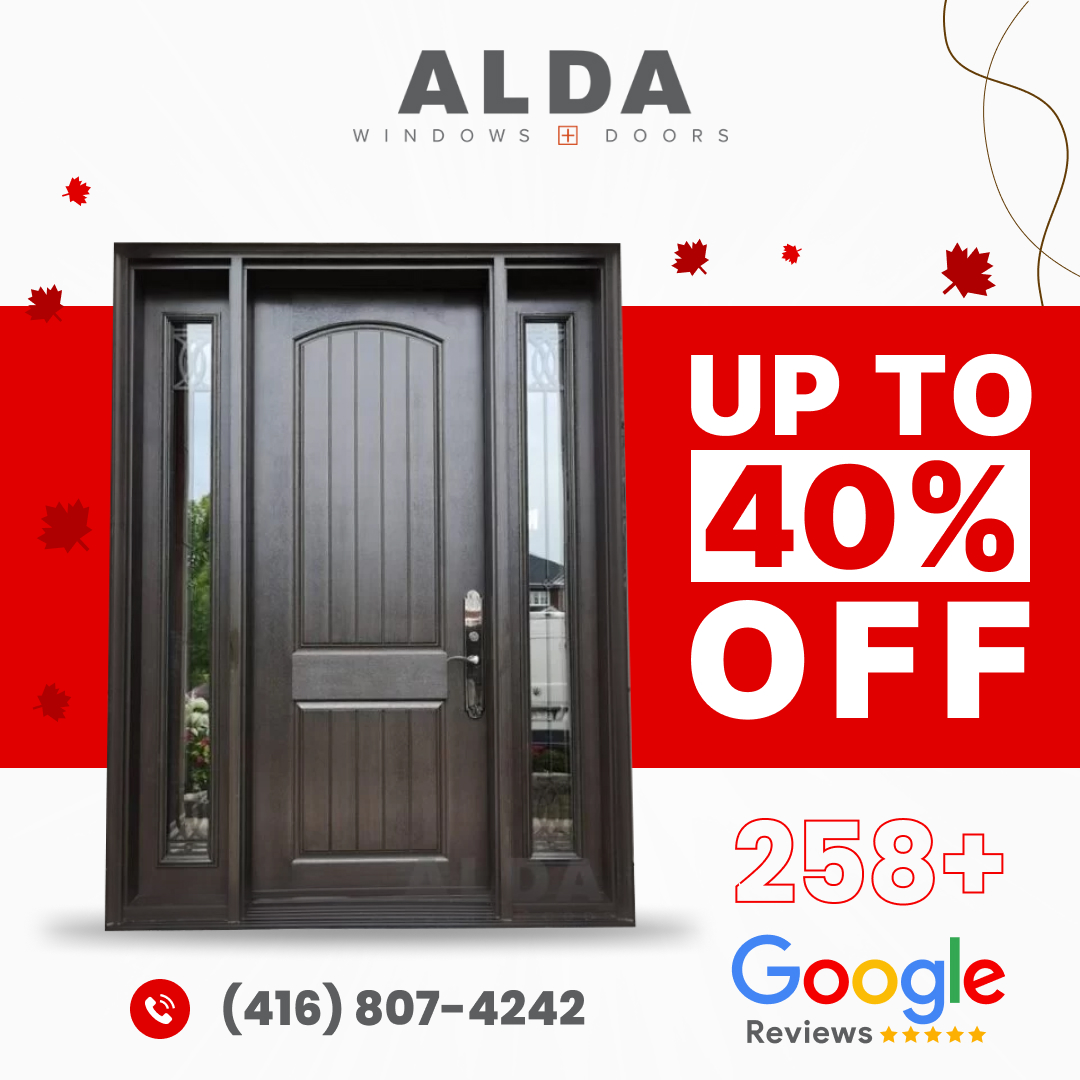 ALDA Windows and Doors Facebook ad: Up to 40% OFF Front Doors