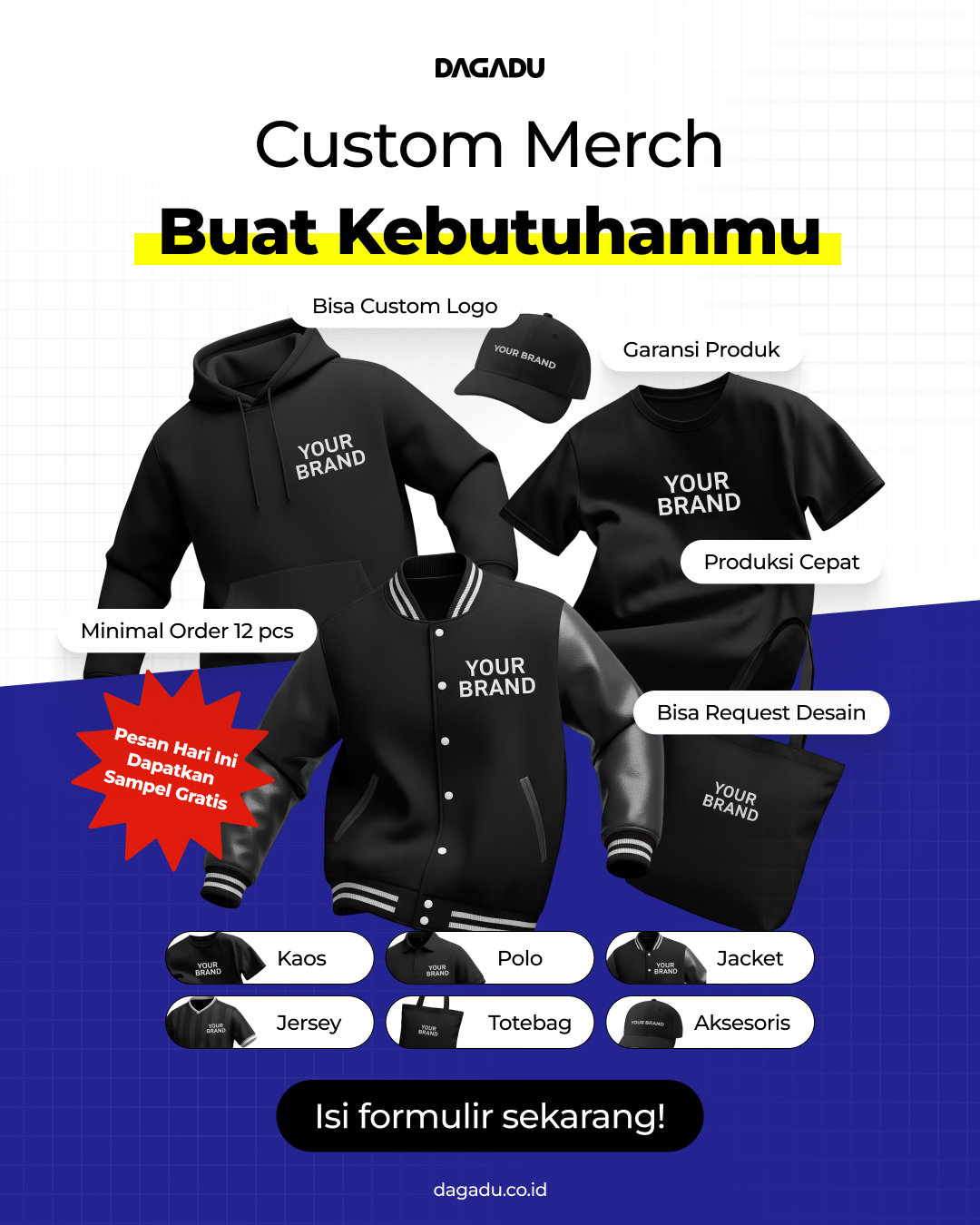 Dagadu Djokdja Facebook ad: Custom Apparel Dengan Standar Tinggi.