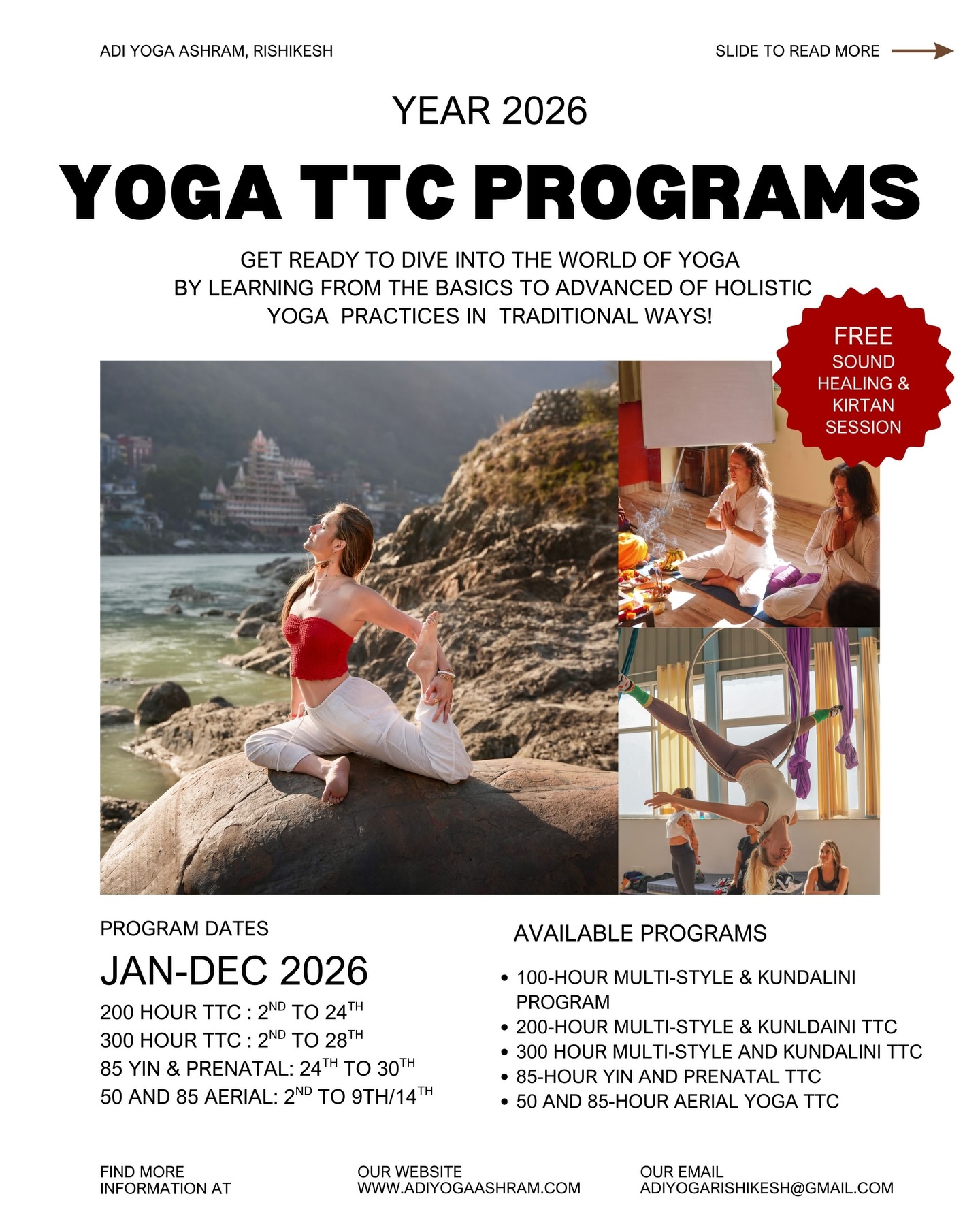 Adi Yoga Ashram Facebook ad: Yoga Teacher Training Programs 2026 | Rishikesh