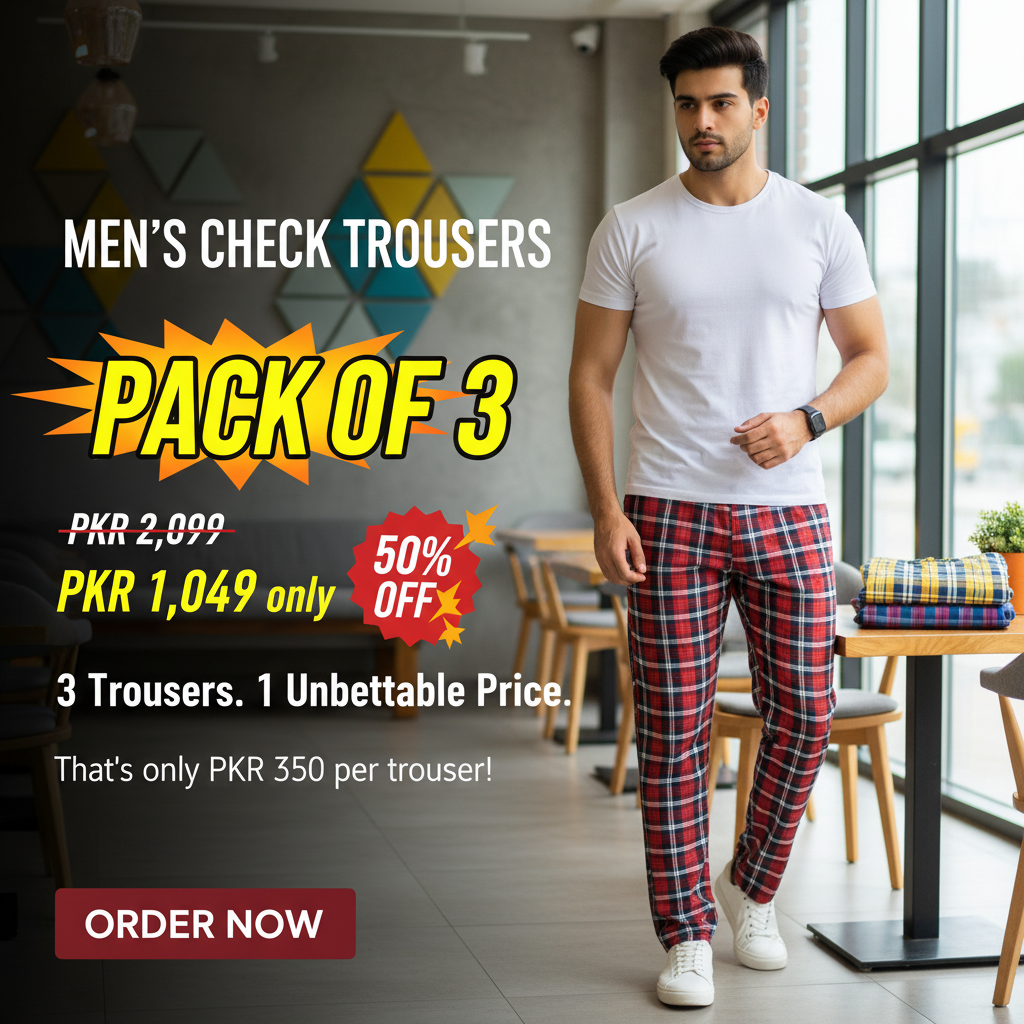 CUT PRICE Store Facebook ad: Rs 1049 Pack Of 3 A Men's Trouser Checks