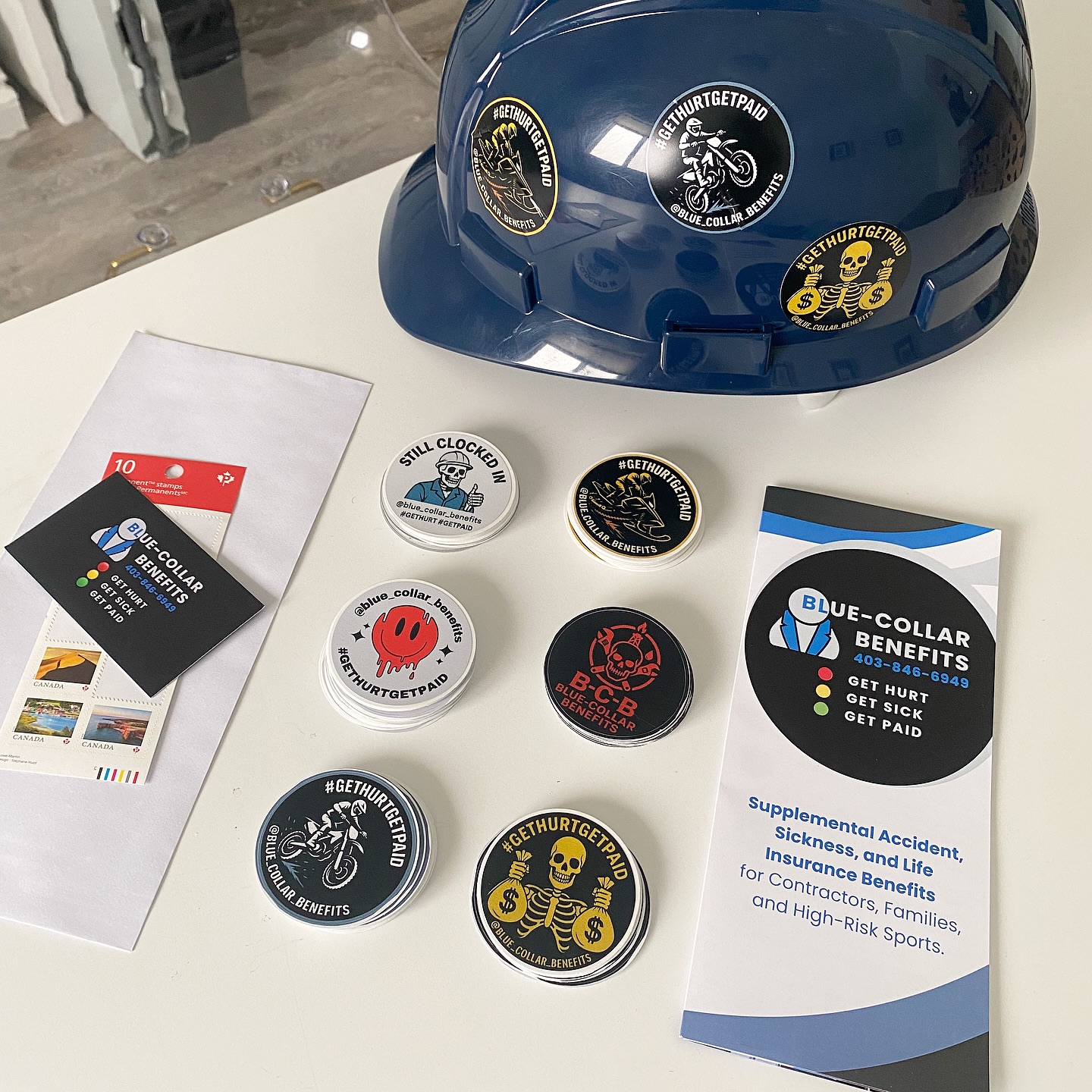 blue_collar_benefits Facebook ad: Putting together some hard hat sticker packs for…