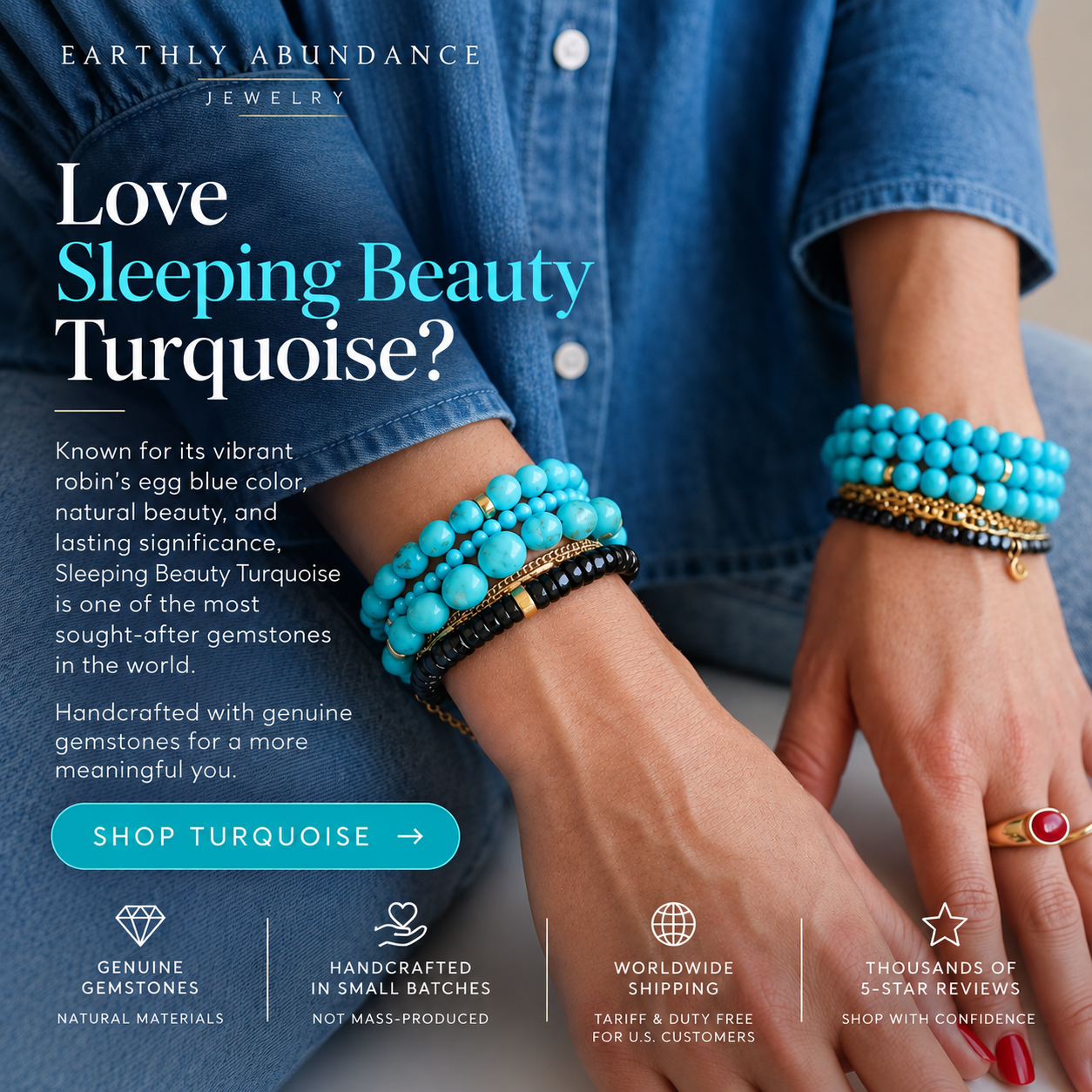 Earthly Abundance Jewelry Facebook ad: Shop Sleeping Beauty Turquoise