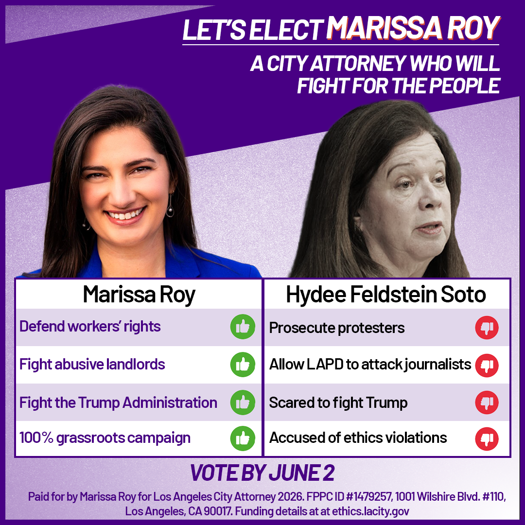 Marissa Roy for Los Angeles City Attorney Facebook ad: Vote for Marissa Roy by June 2