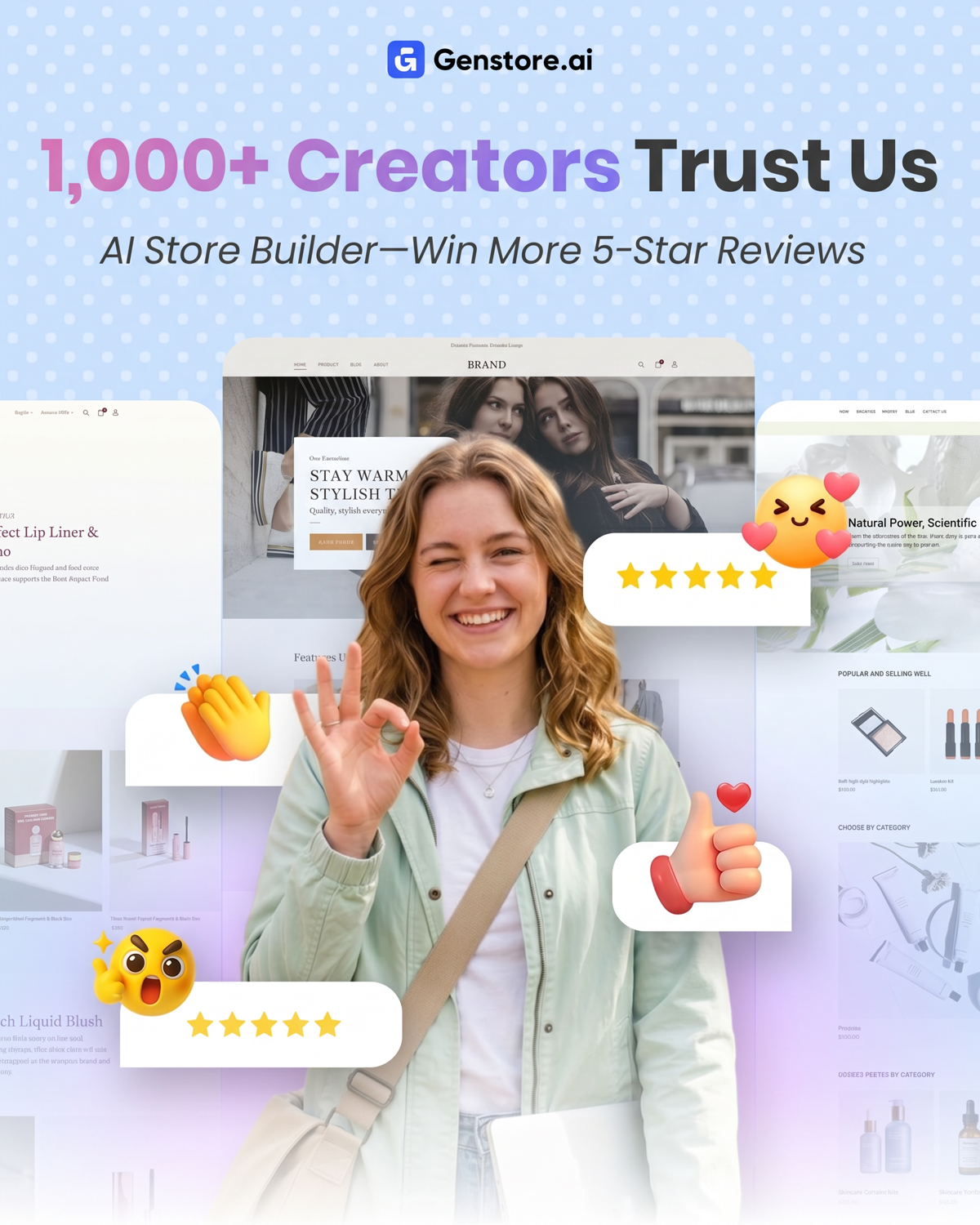 Genstore AI Facebook ad: Build Your Store with AI. Just Describe It.