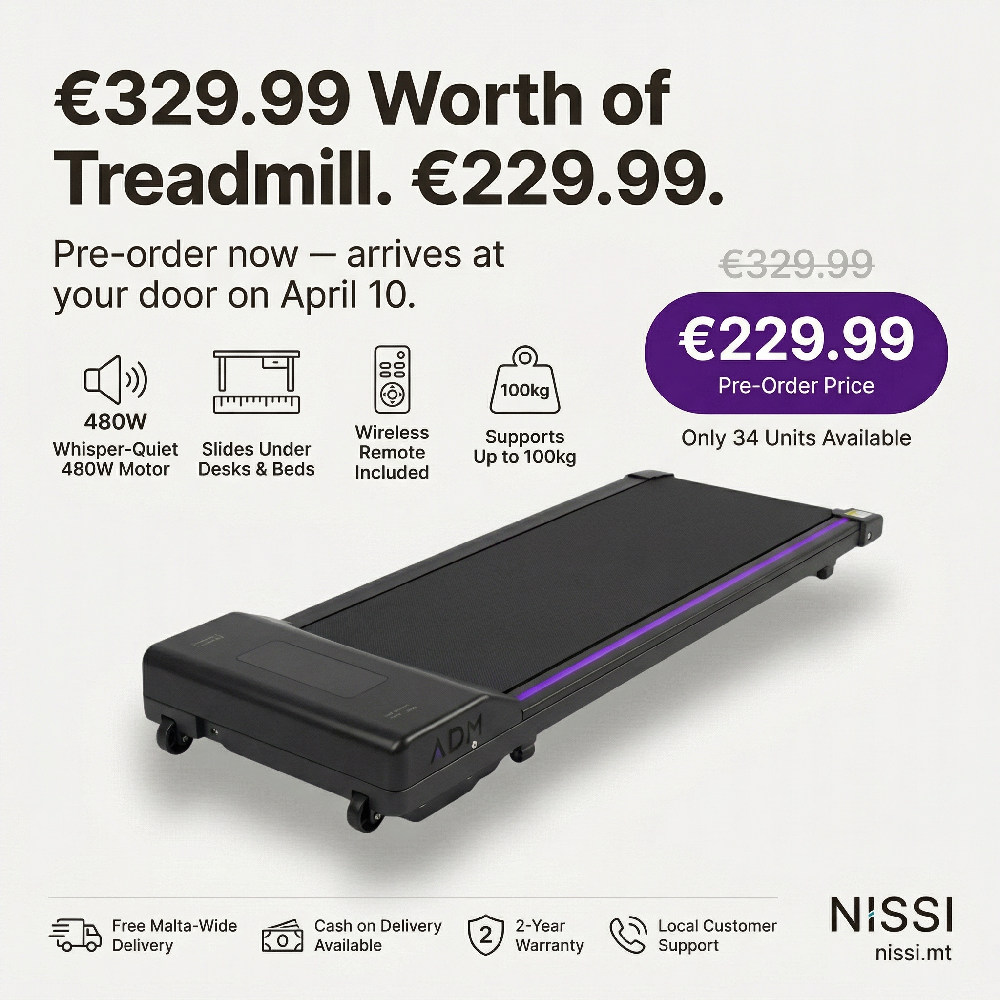 Nissi Malta Facebook ad: €329.99 Treadmill. Pay €229.99.