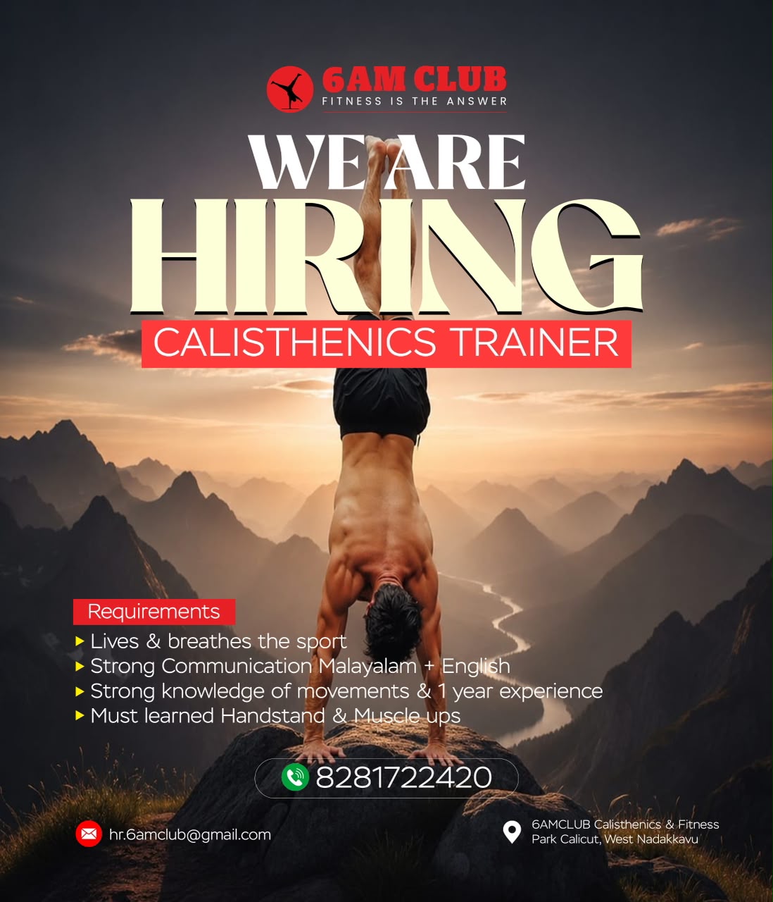 6AM CLUB Facebook ad: We’re Hiring: Calisthenics Trainer