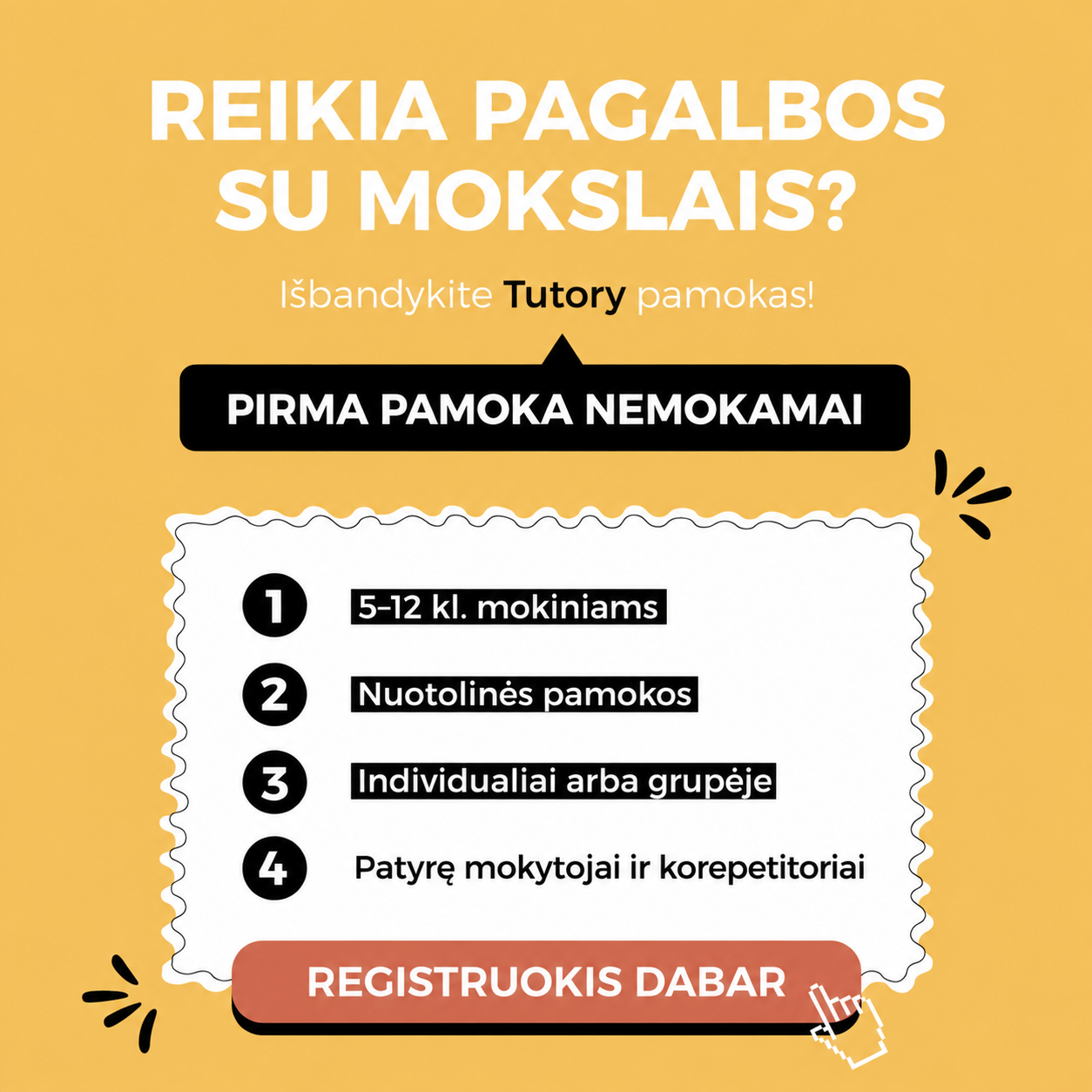 Tutory.lt Facebook ad: Korepetitoriai