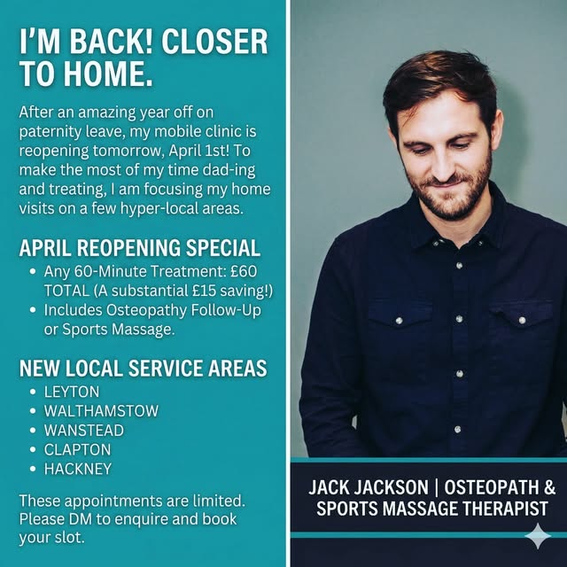 Jack Jackson Osteopathy & Sports Massage Therapy Facebook ad: I’m back!