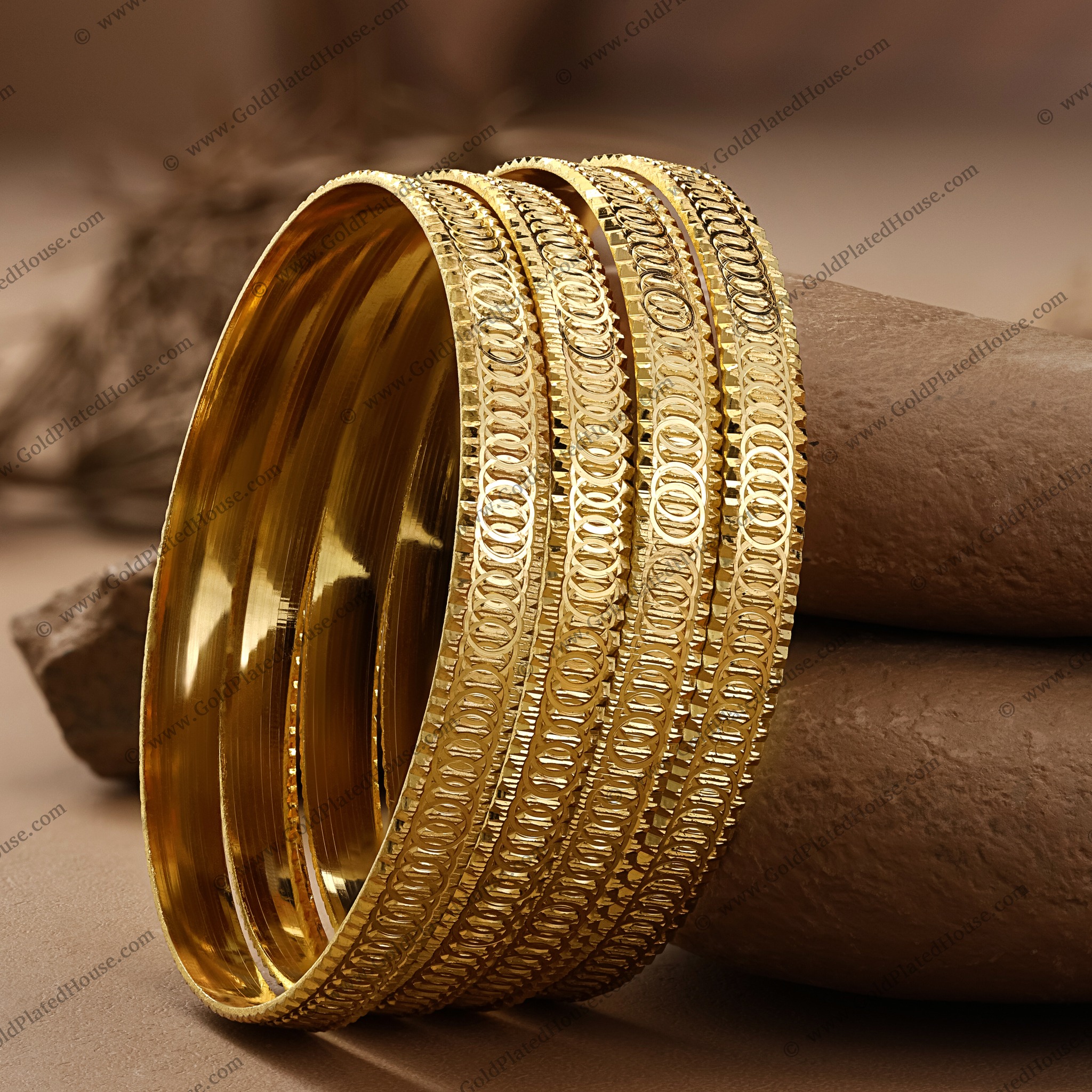 Gold Plated House Facebook ad: Opulent Textured Ring Gold Look Bangle Set …