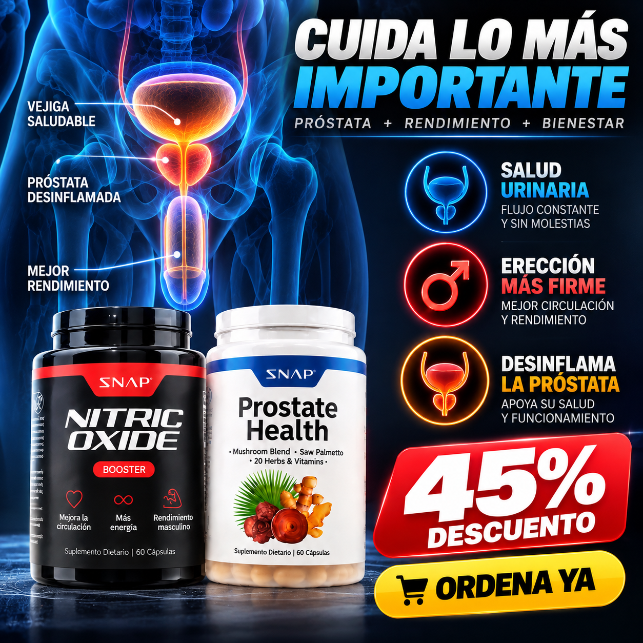 Nubbi Market Facebook ad: 2-Pack Suplementos Salud Masculina: Prostata + Óxido Nítrico