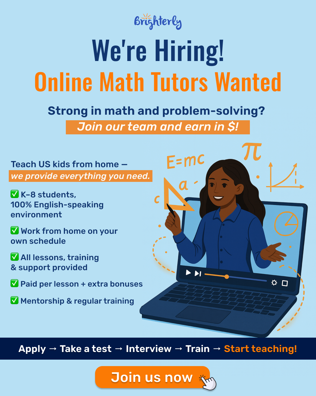 Brighterly Tutors Facebook ad: We’re Hiring: Online Math Tutors!