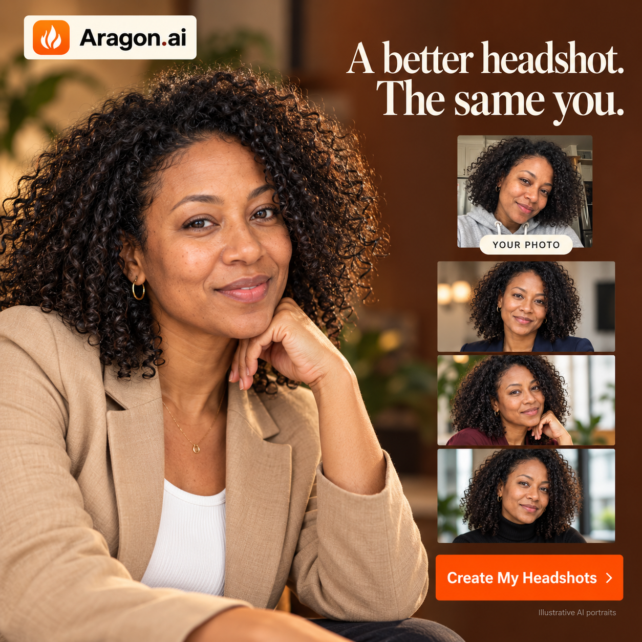 Aragon.ai Facebook ad: Realistic AI headshots in minutes