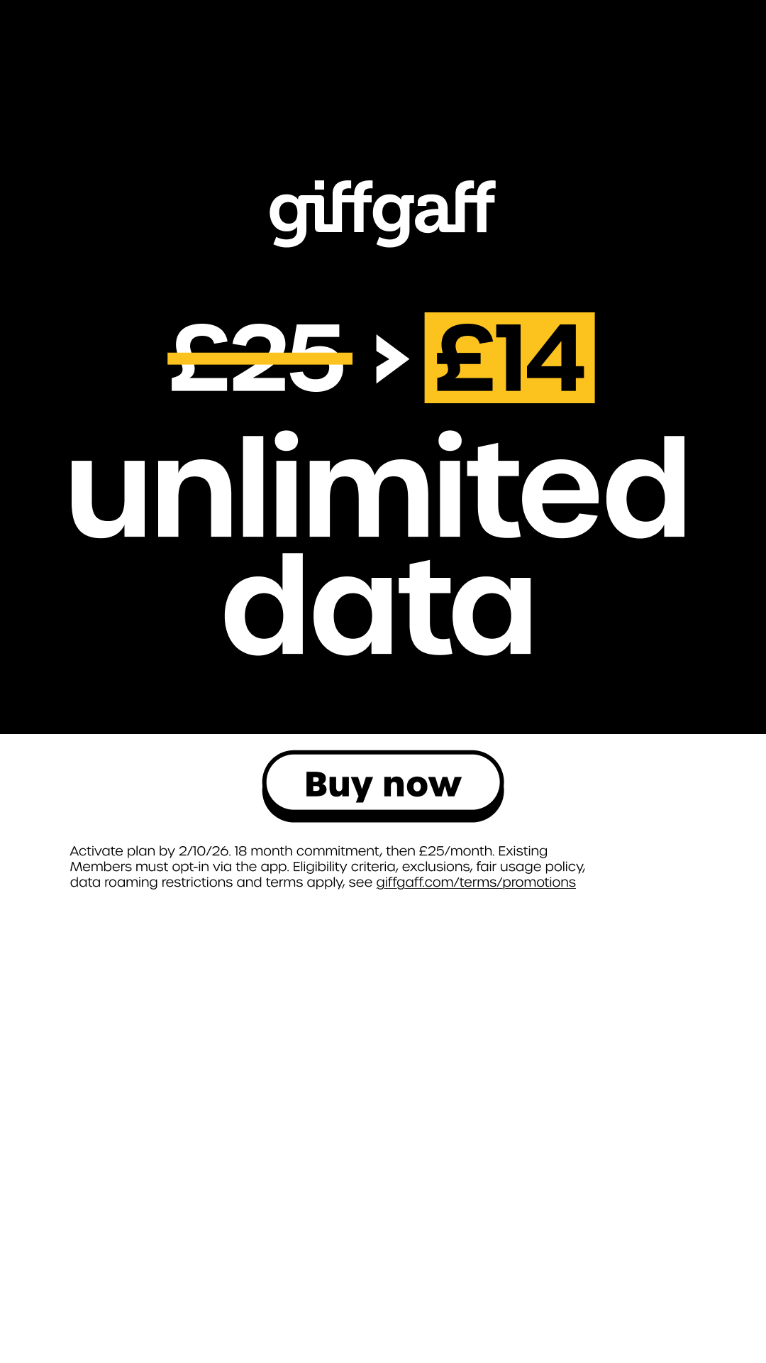 giffgaff Facebook ad