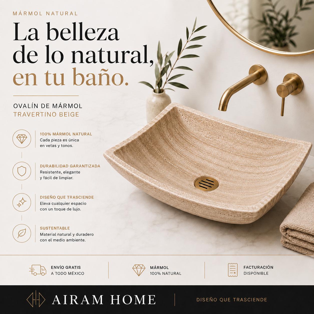 AIRAM HOME Facebook ad: Ovalín de Mármol Travertino Beige