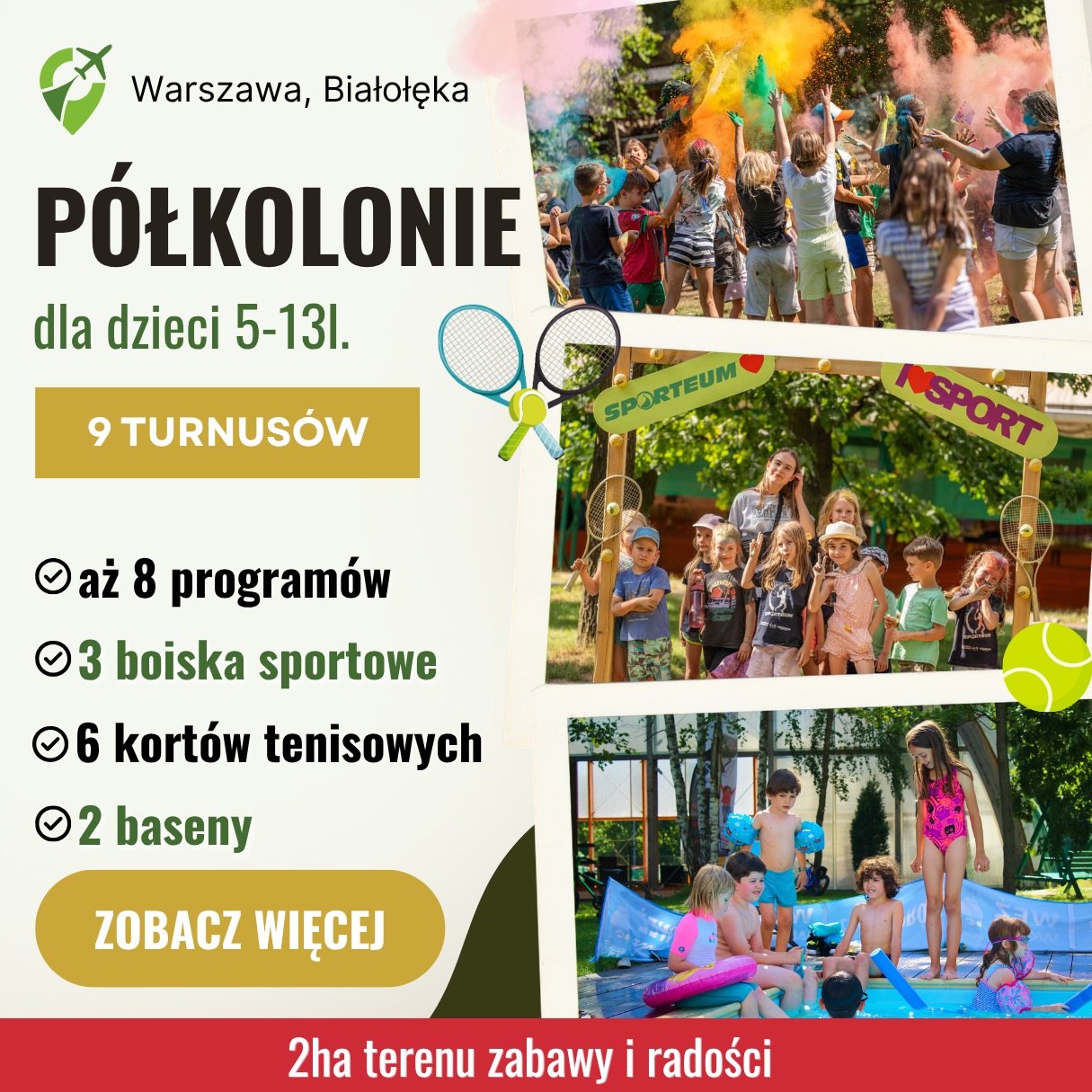 SPORTEUM tennis&ski Facebook ad: Półkolonie z dojazdem z Centrum