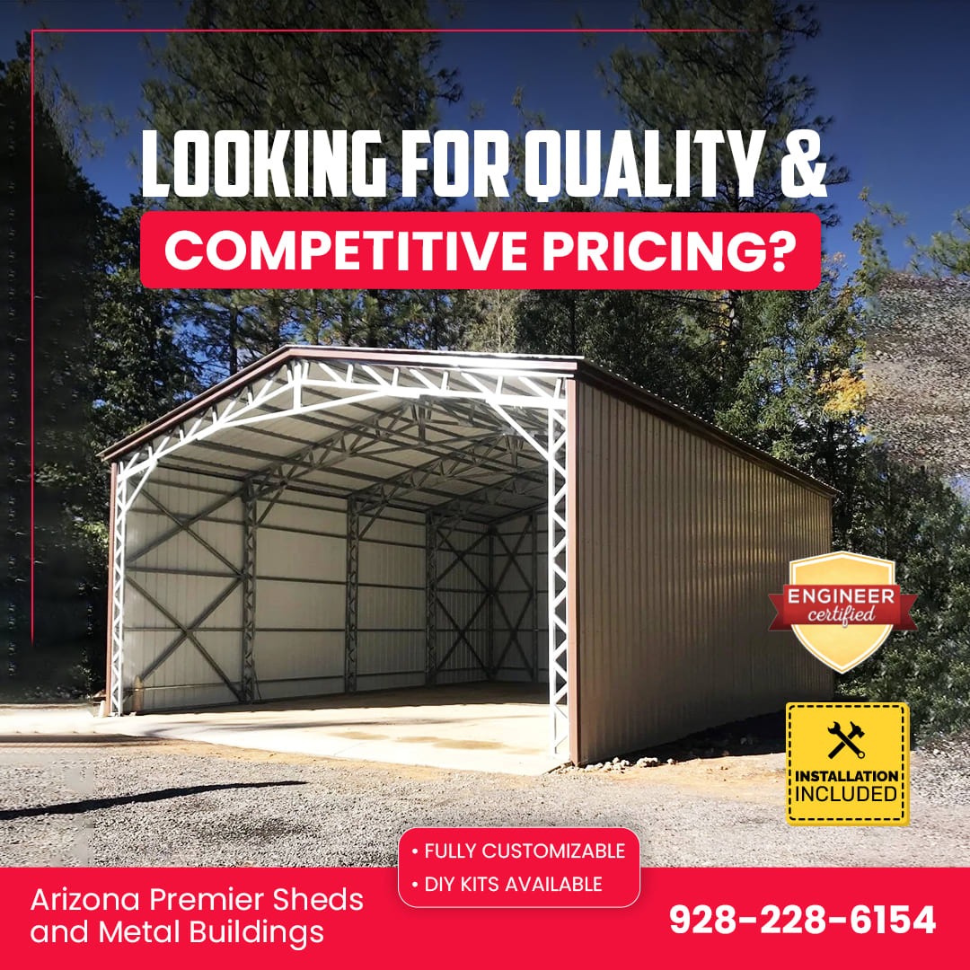 Arizona Premier Sheds Facebook ad: Up To 15% OFF Your New Shop, Garage or Carport