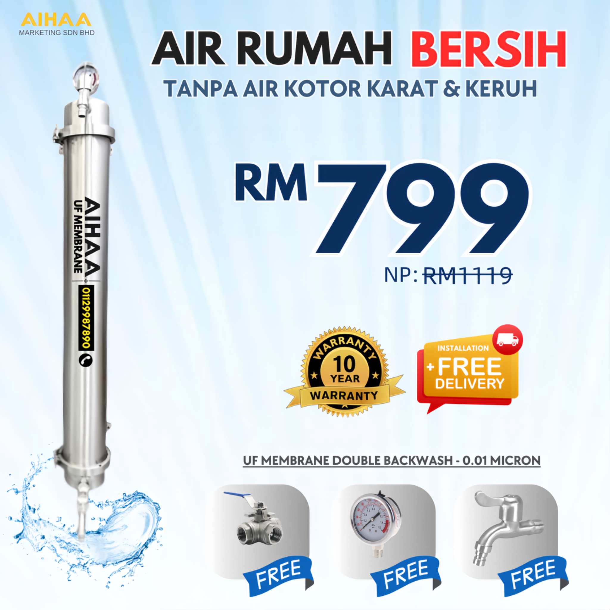 Water Filter Aihaa Facebook ad: PERCUMA HANTAR & PEMASANGAN