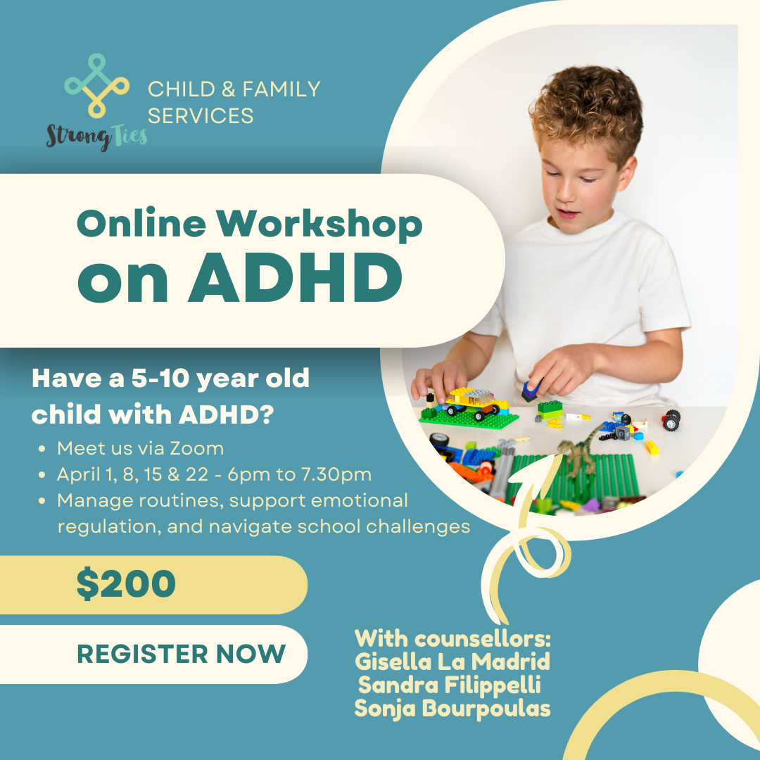 Strong Ties Facebook ad: Online ADHD Workshop