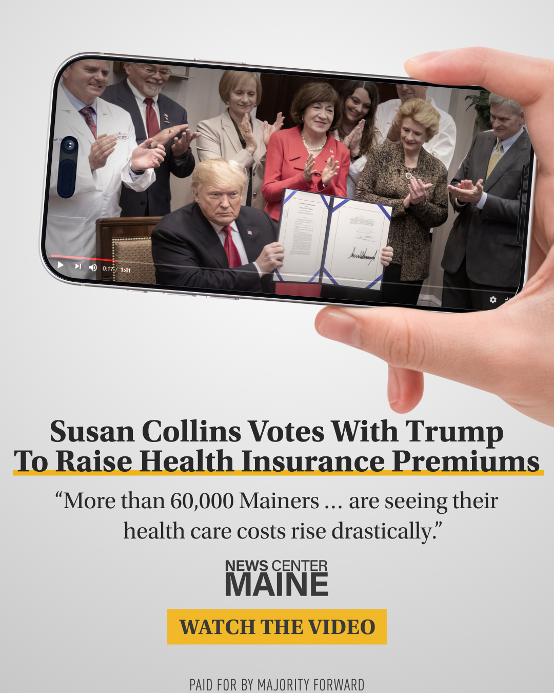 Majority Forward Facebook ad: Collins Voted With Trump To Raise Insurance Premiums