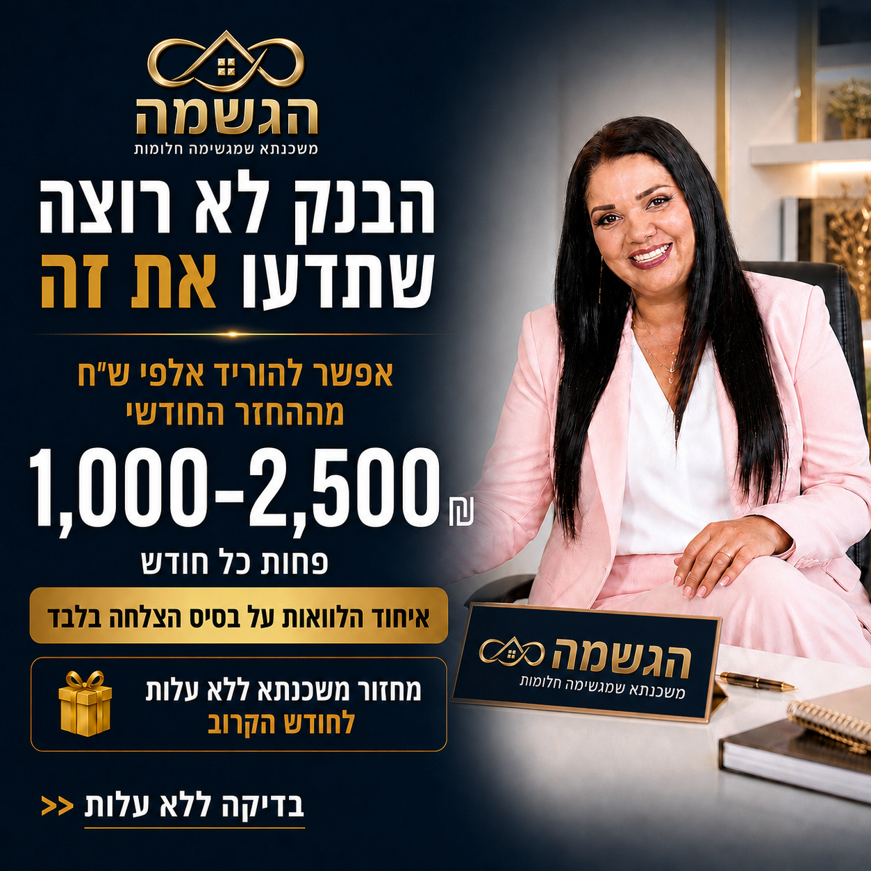 הגשמה משכנתאות ופיננסים Facebook ad: לתיאום בדיקת משכנתא במתנה השאירו פרטים >>