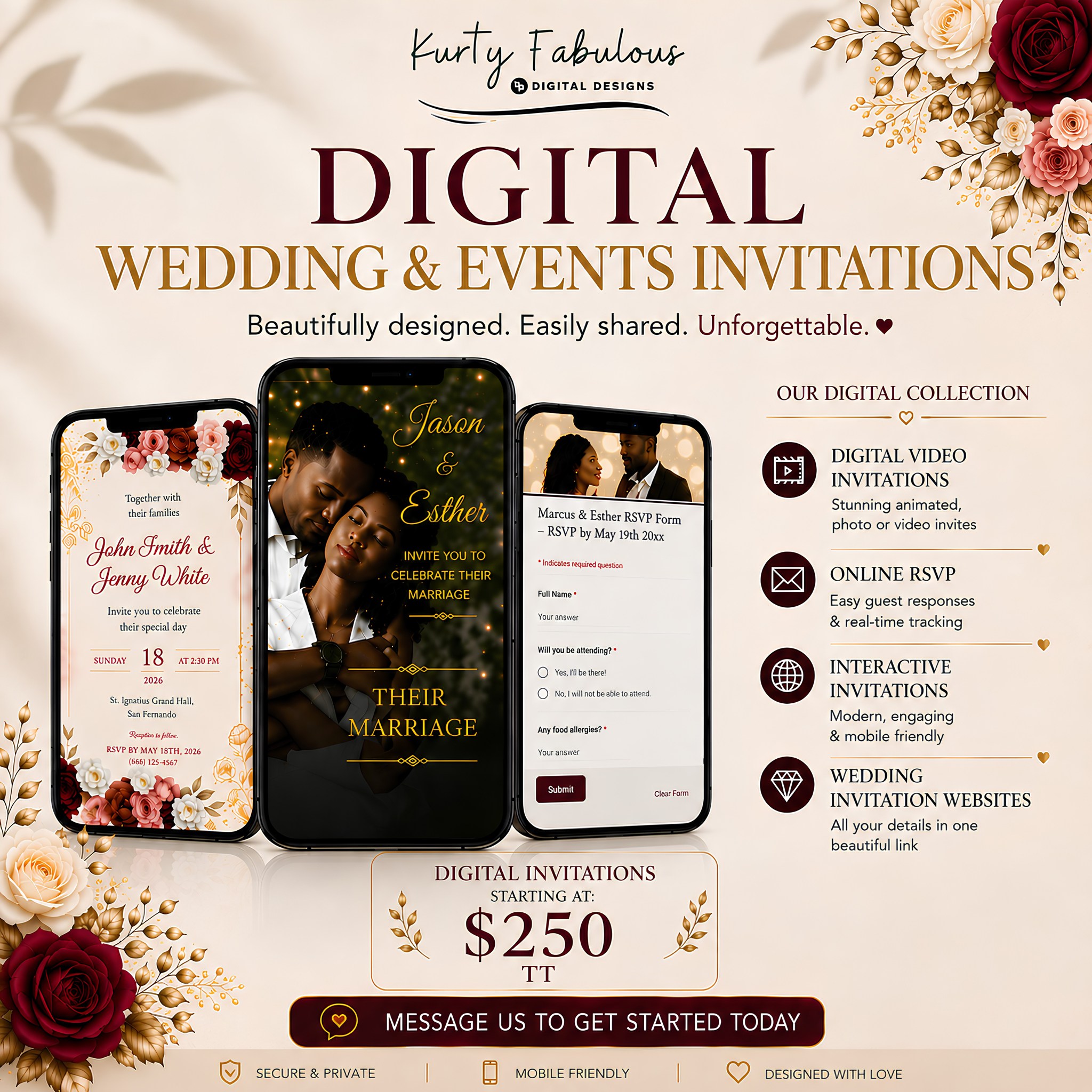 Kurty Fabulous Digital Designs Facebook ad: Your Wedding & Events Invitation Deserves to Make…