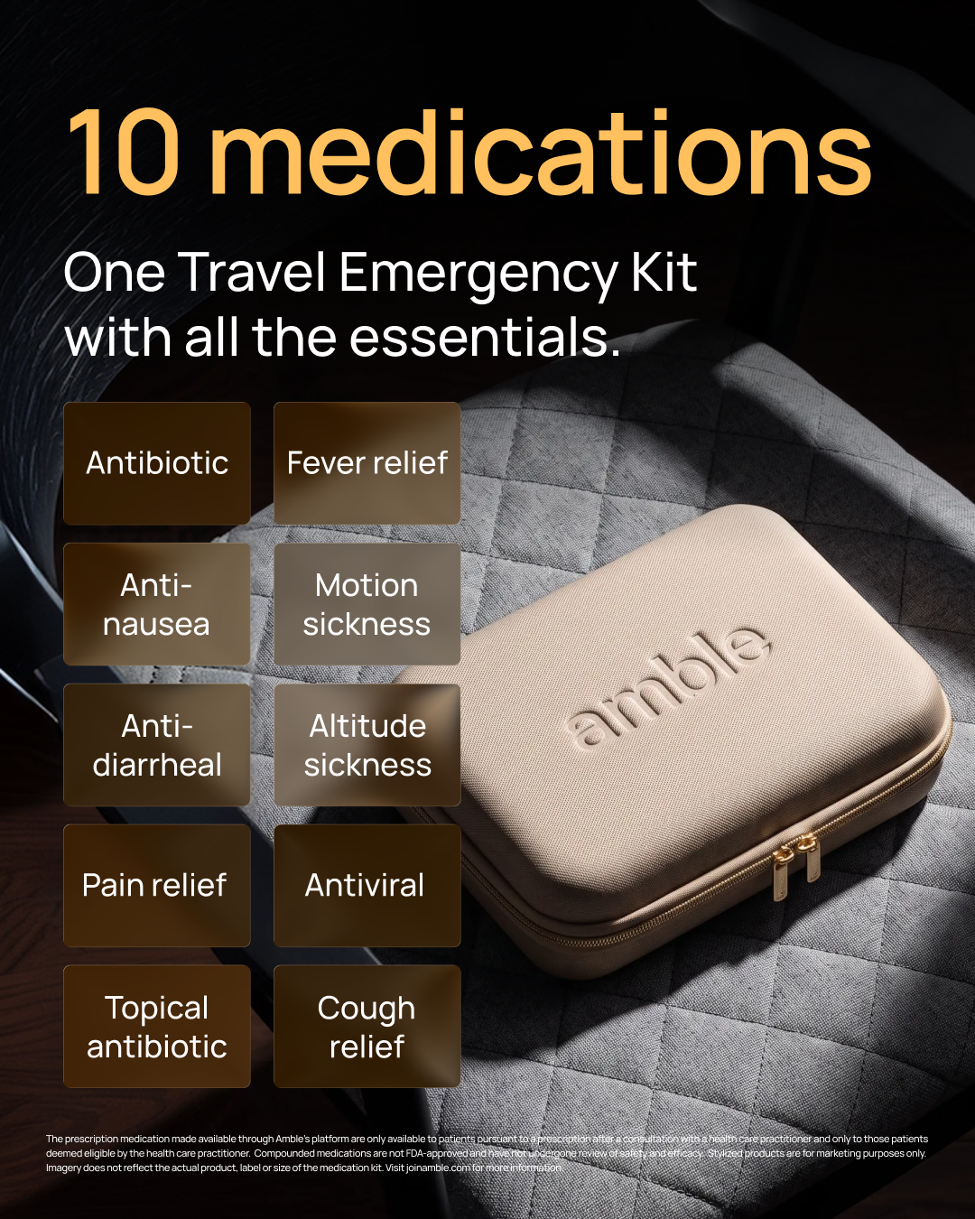 Join Amble Facebook ad: Amble's Travel Emergency Kit