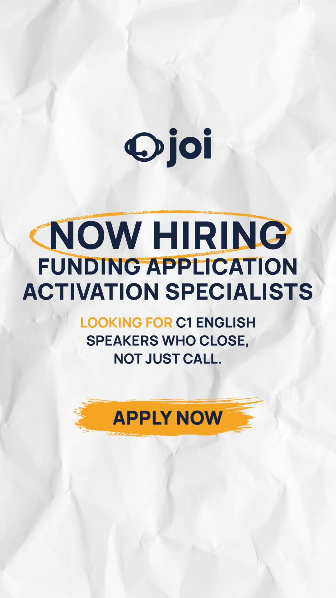JOI Facebook ad: Funding Application Activation Specialist