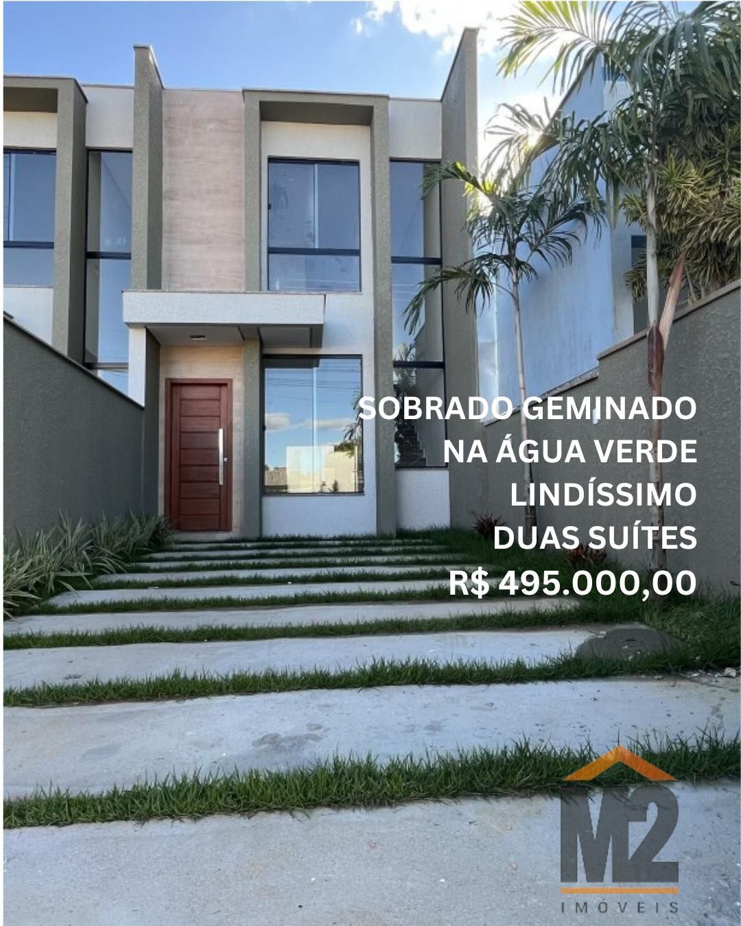 M2 Imóveis Facebook ad: Sobrado geminado localizado no bairro Água Verde.