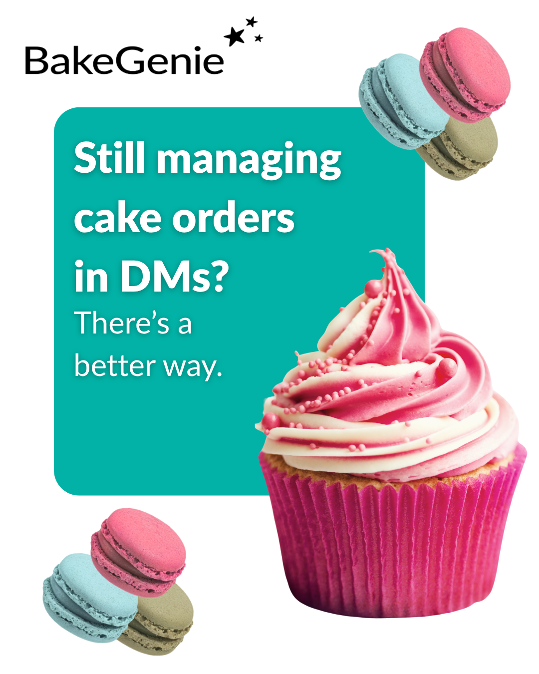 BakeGenie Facebook ad: Less admin. More baking.