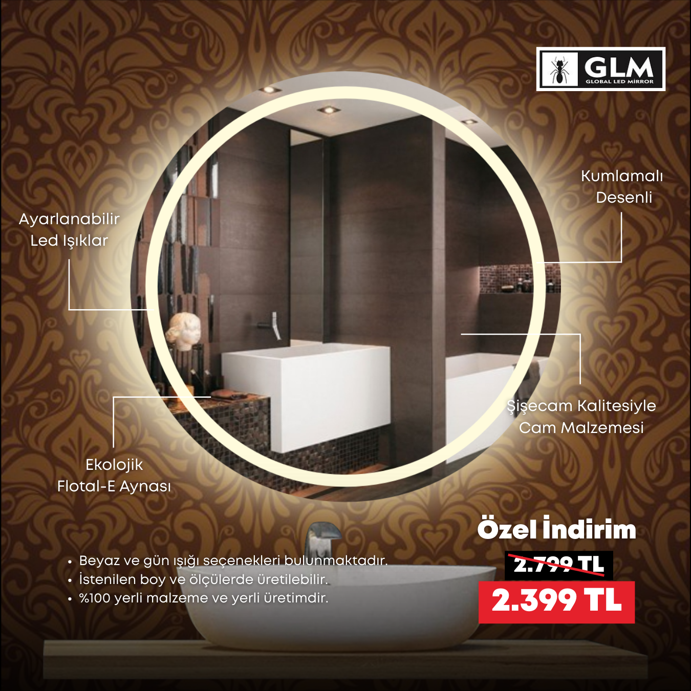 Global Led Mirror Facebook ad: Ledli Banyo Aynaları İle Banyo Zevkinizi Üst Seviyeye…