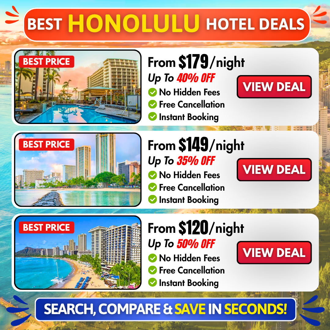 Hotel Direct Search Facebook ad: Honolulu Hotels, Compare Live Deals
