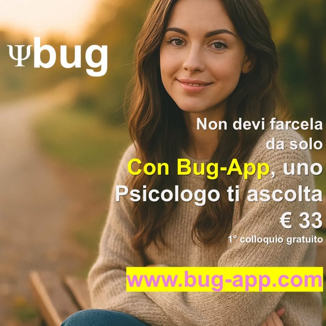 Bug-App Terapia Psicologica Online Accessibile, Sicura e Conveniente Facebook ad: Stress, ansia, difficoltà emotive?