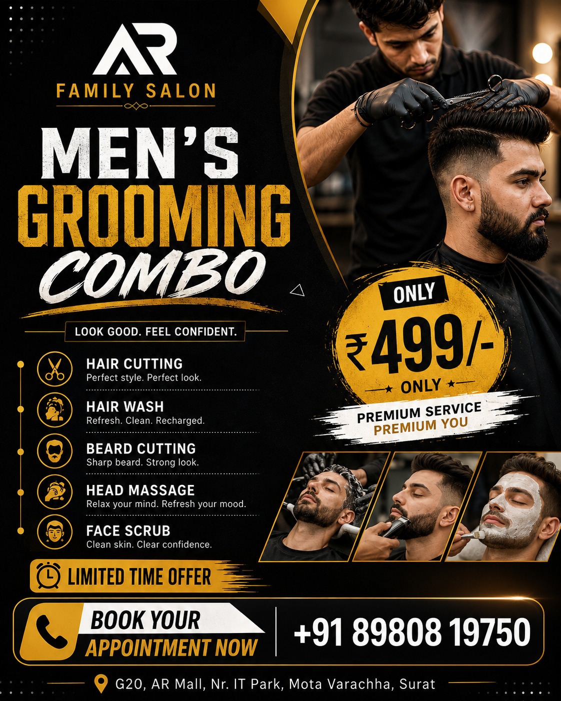 AR Family Salon Facebook ad: Premium Men’s Grooming Combo @ ₹499