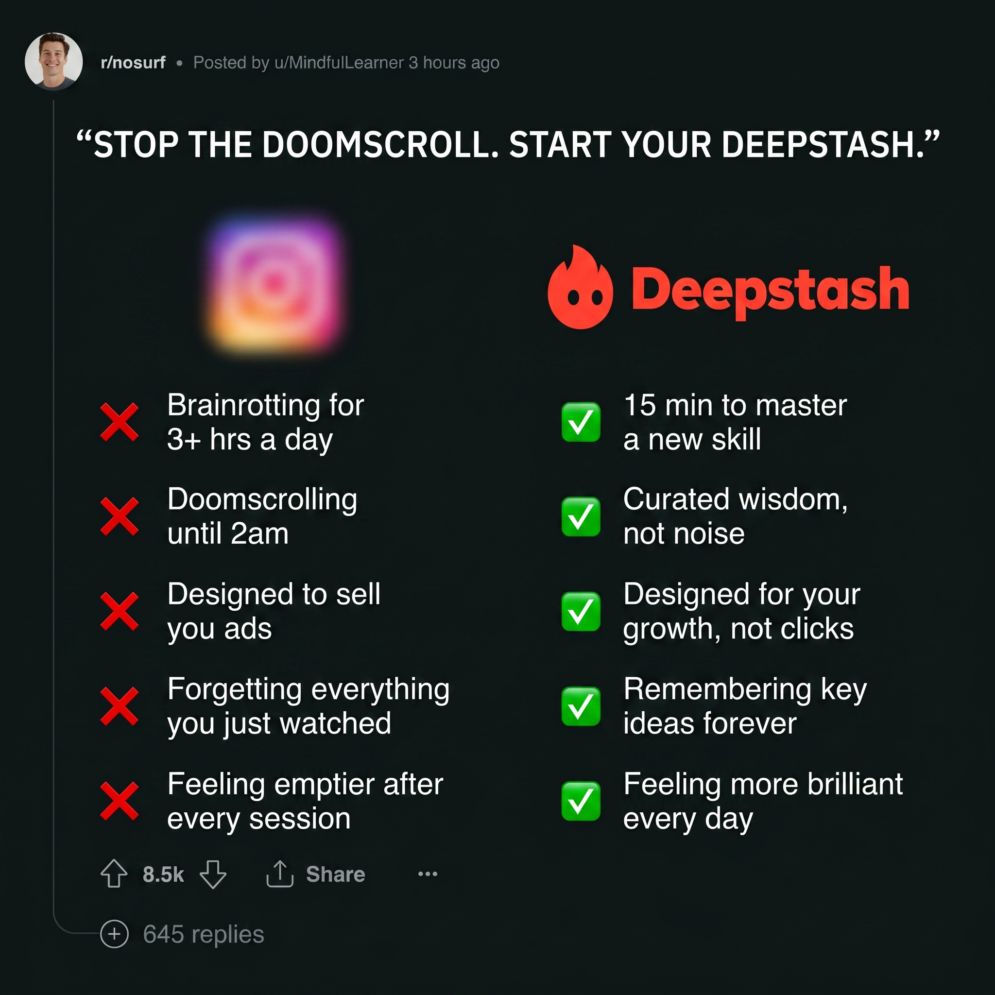Deepstash Facebook ad