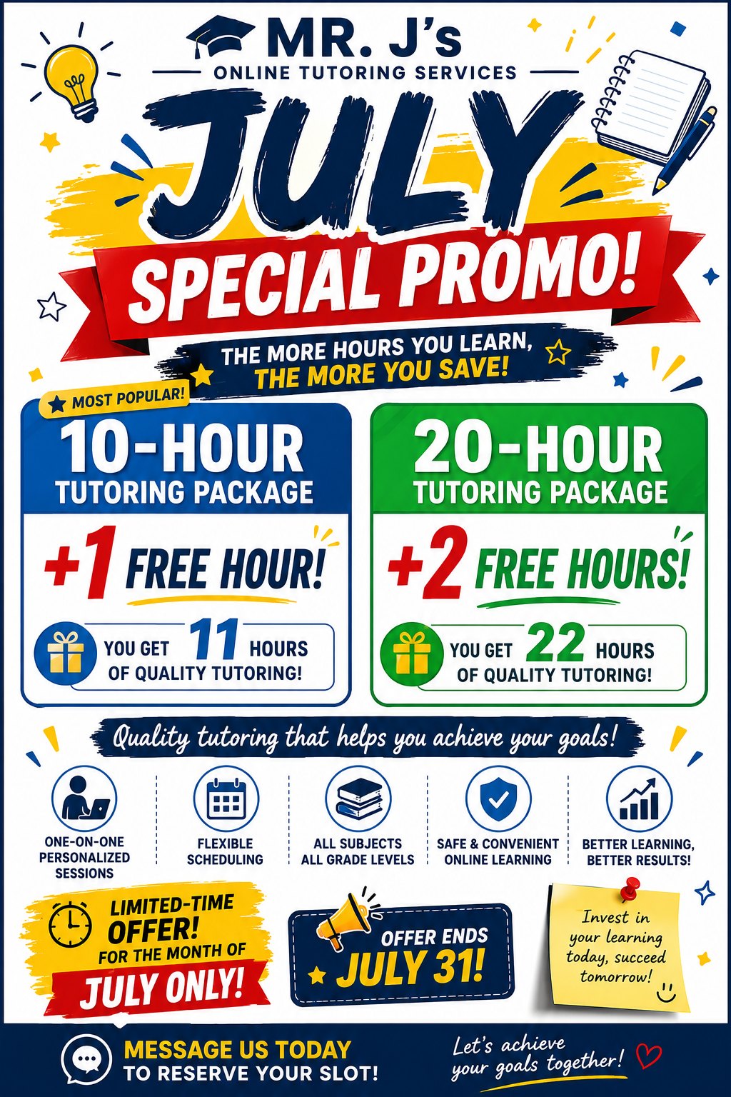 Mr. J’s Online Tutoring Services Facebook ad: ANY SUBJECT. ANY GRADE LEVEL.