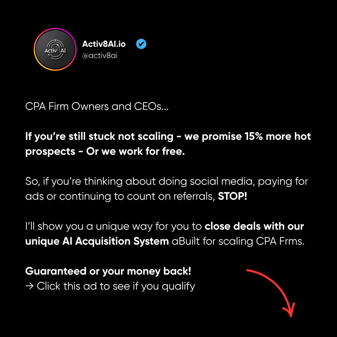 Activ8 Facebook ad: Tired of Chasing New CPA Clients Every Month?