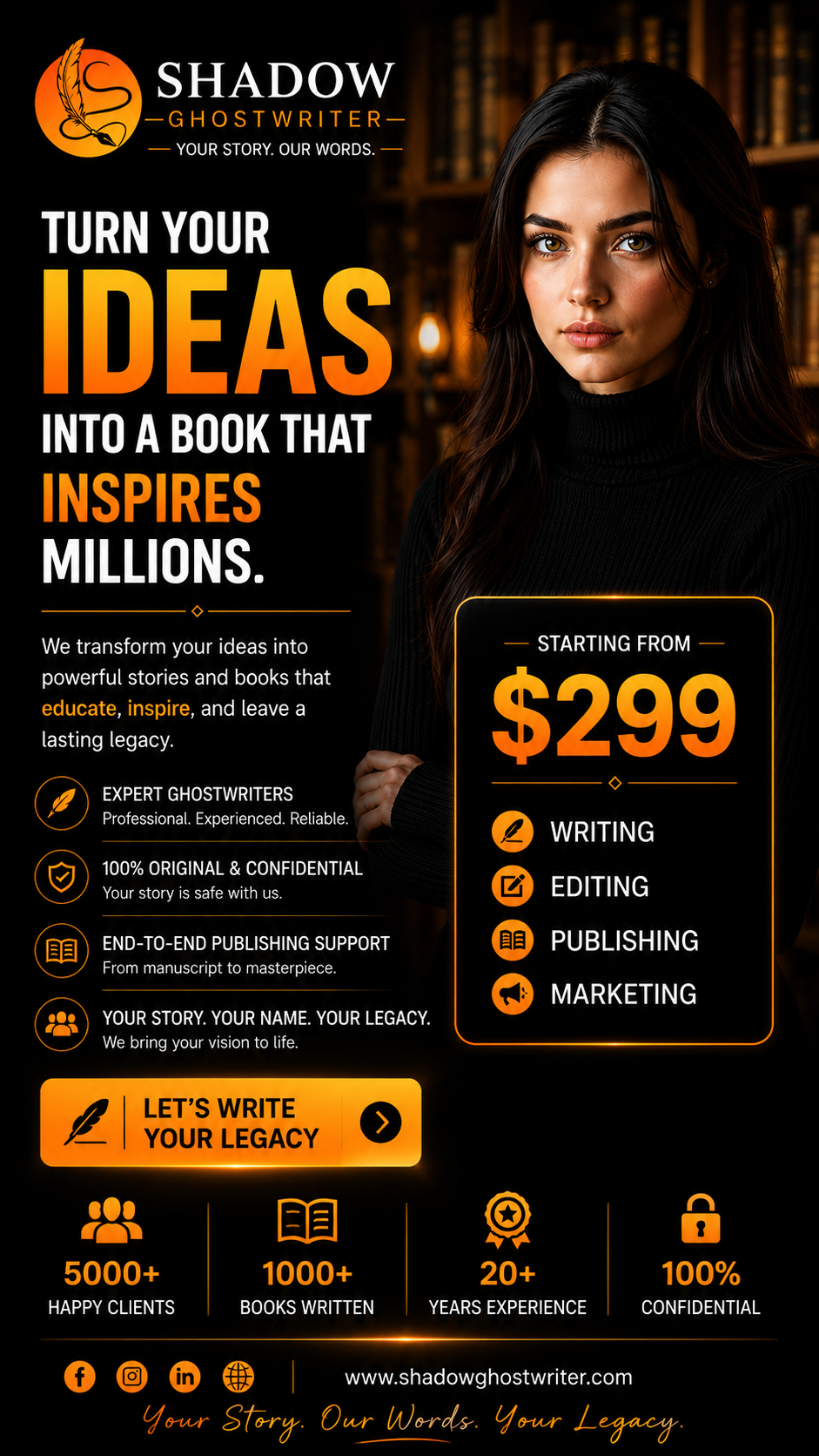 Shadow Ghost Writers Facebook ad from Jul 6, 2026